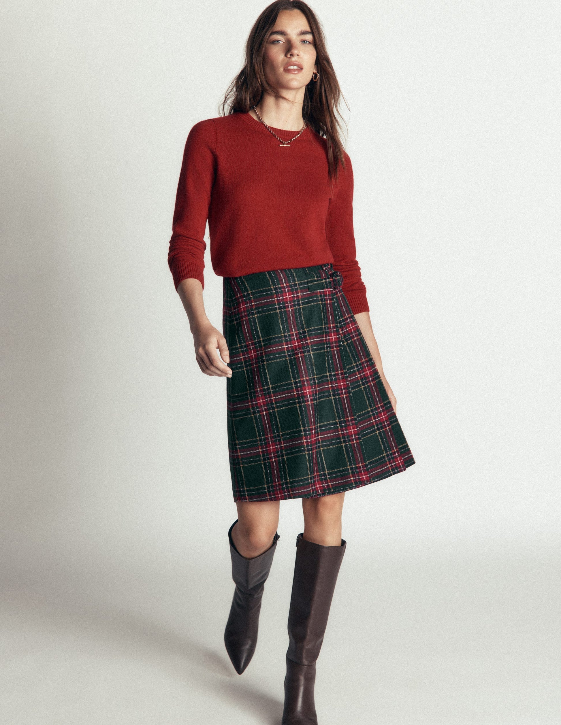 Vera Double Buckle Kilt-Green, Navy And Red Check-1