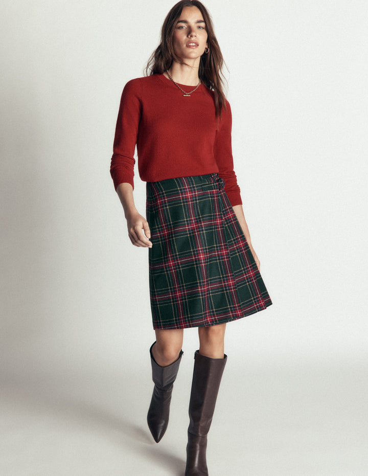 Vera Double Buckle Kilt-Green, Navy And Red Check