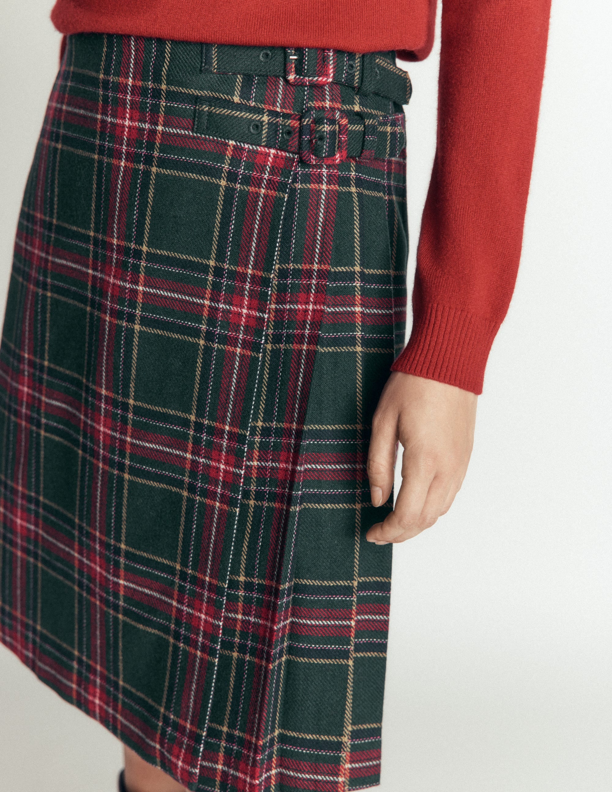 Vera Double Buckle Kilt-Green, Navy And Red Check - Image 2
