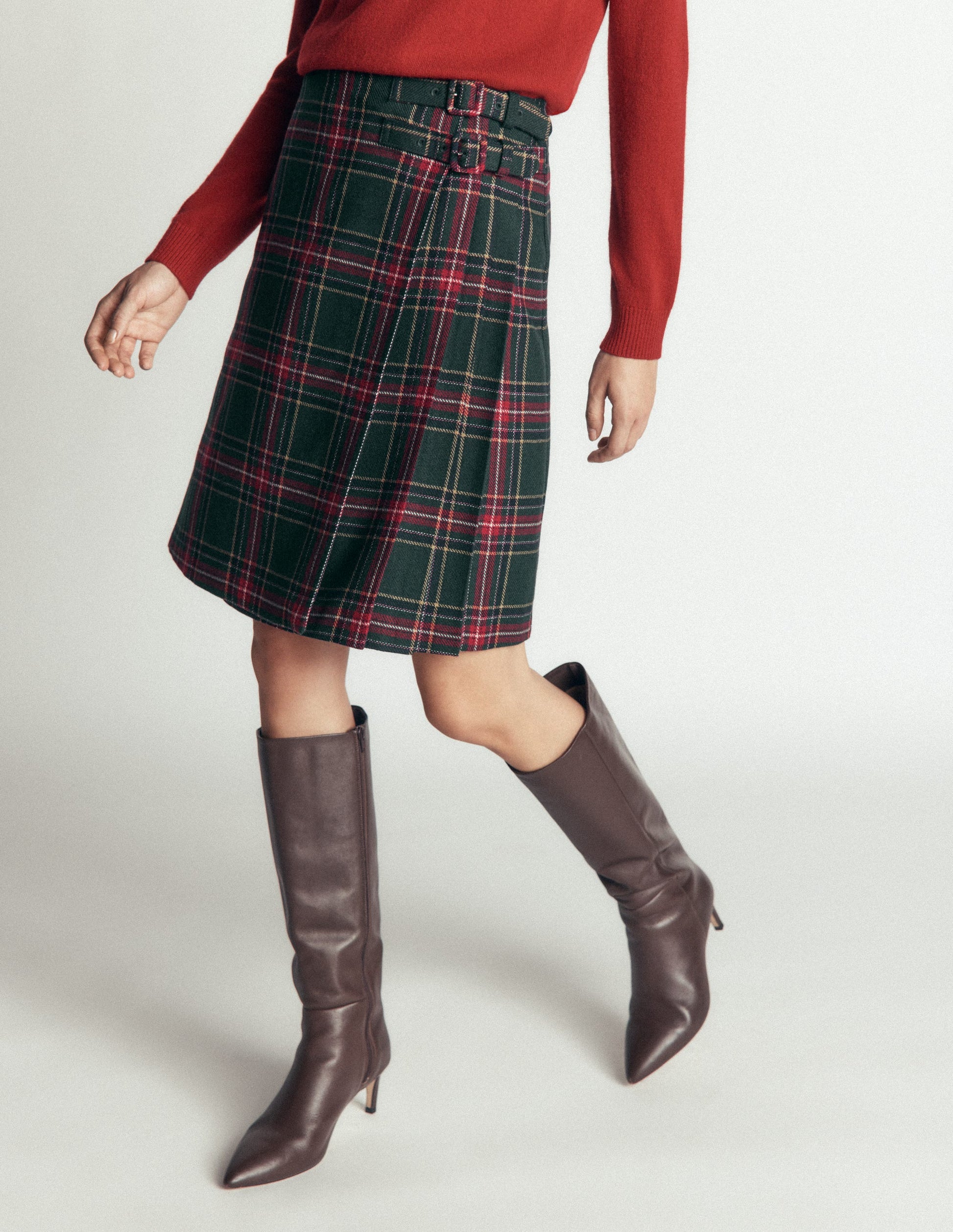 Vera Double Buckle Kilt-Green, Navy And Red Check-5