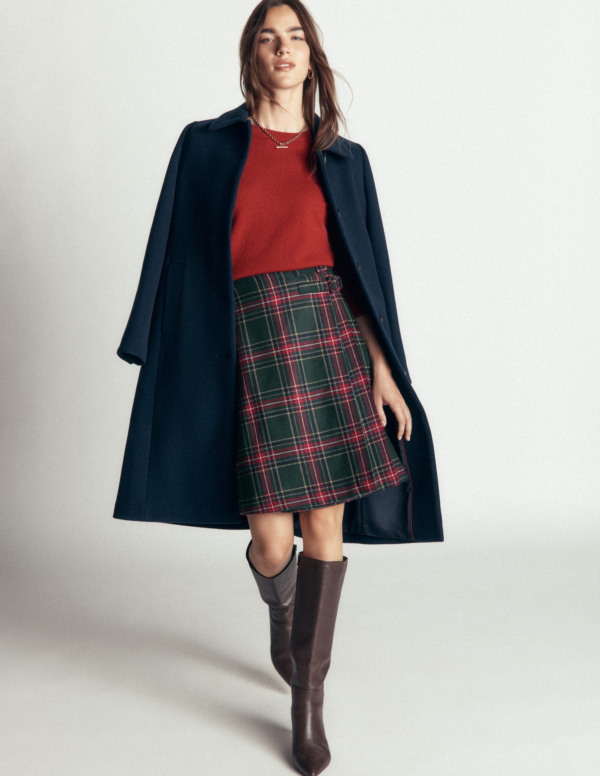 Vera Double Buckle Kilt-Green, Navy And Red Check-6