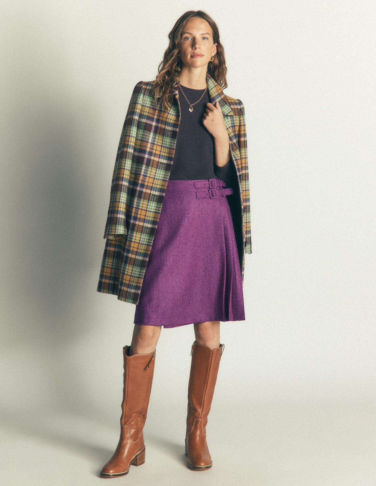 Vera Kilt mit doppelter Schnalle-Lila mit Fischgrätmuster - Image 5