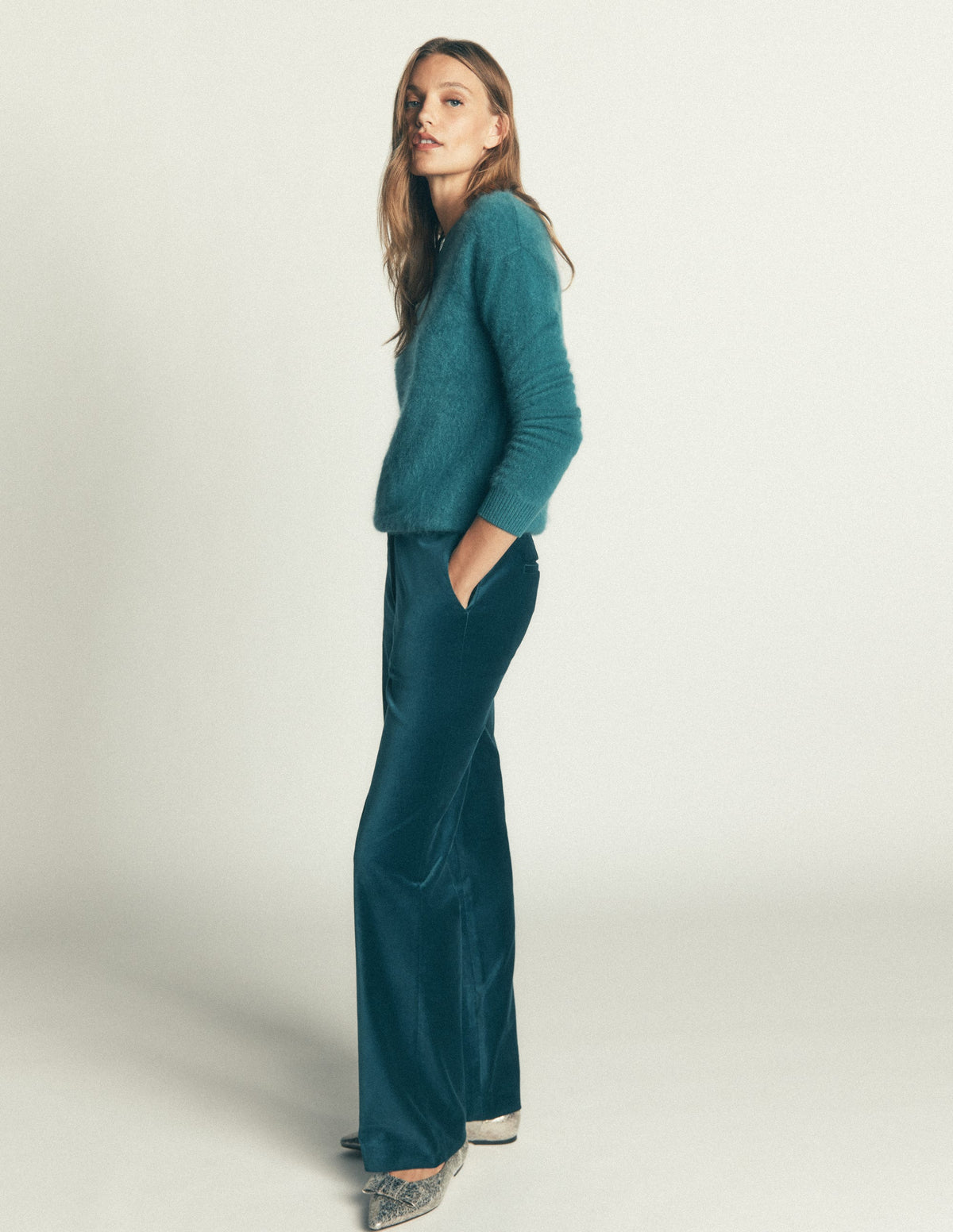 Fitzrovia Velvet Trousers-Teal Ocean - Image 4