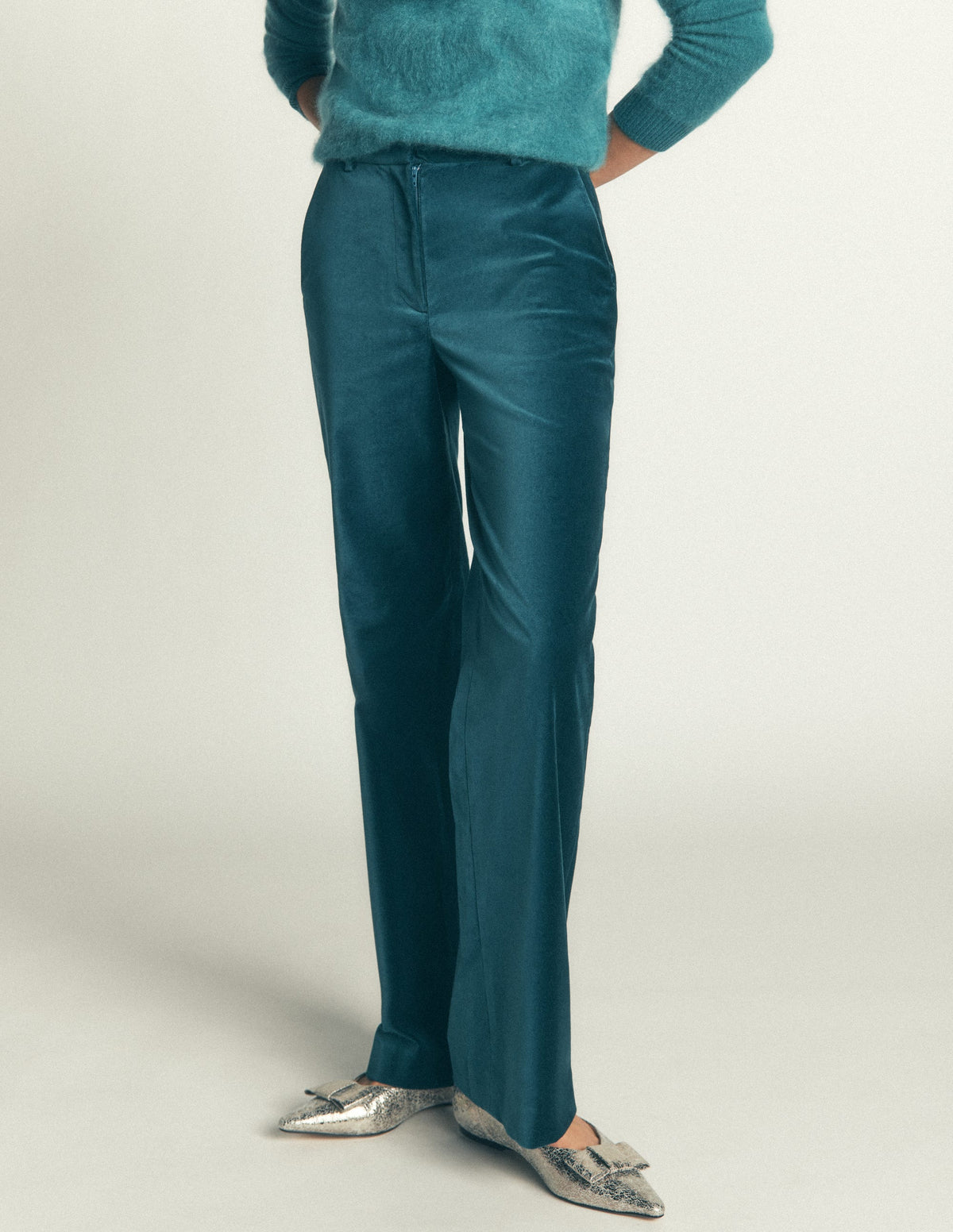 Fitzrovia Velvet Trousers-Teal Ocean - Image 5