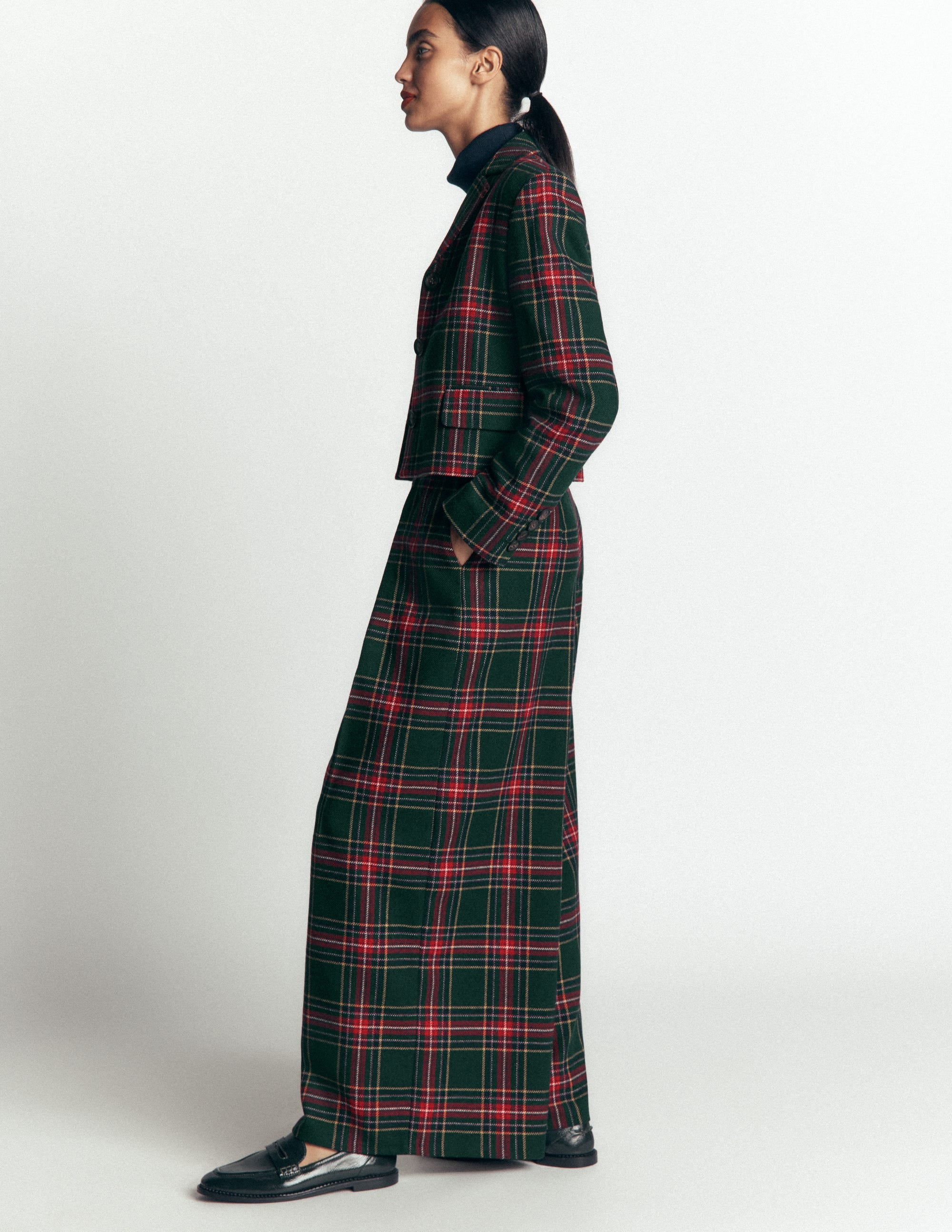 Plissierte Hose aus Wollmischung-Grün, Marineblau und Rot Kariert - Image 6