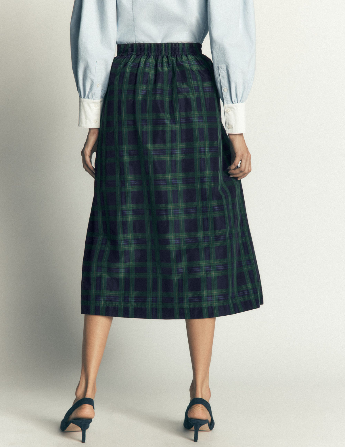 Verity Taft-Midirock-Marineblau, Grün, Blau Ton-in-Ton-Kariert-5