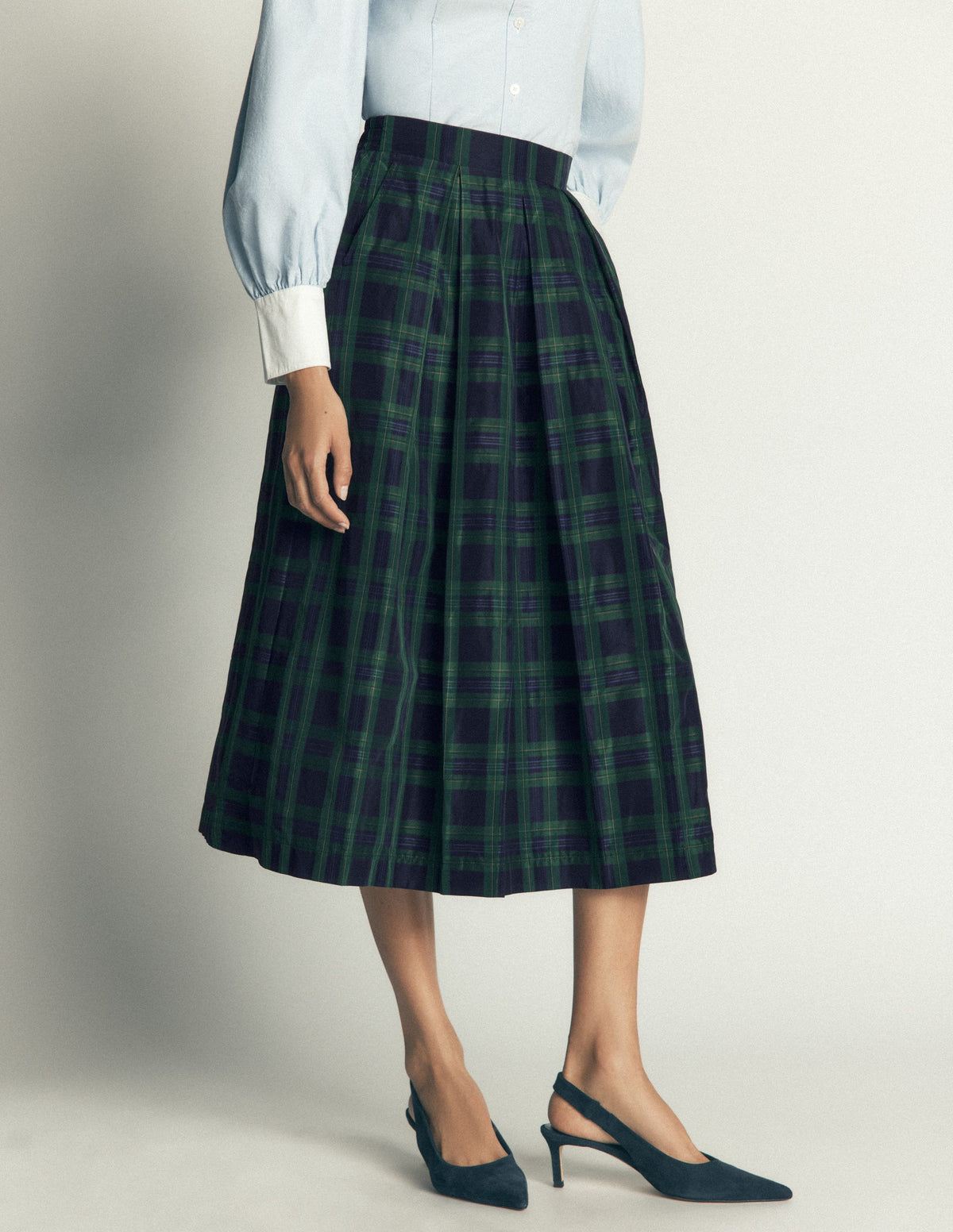 Verity Taft-Midirock-Marineblau, Grün, Blau Ton-in-Ton-Kariert-6