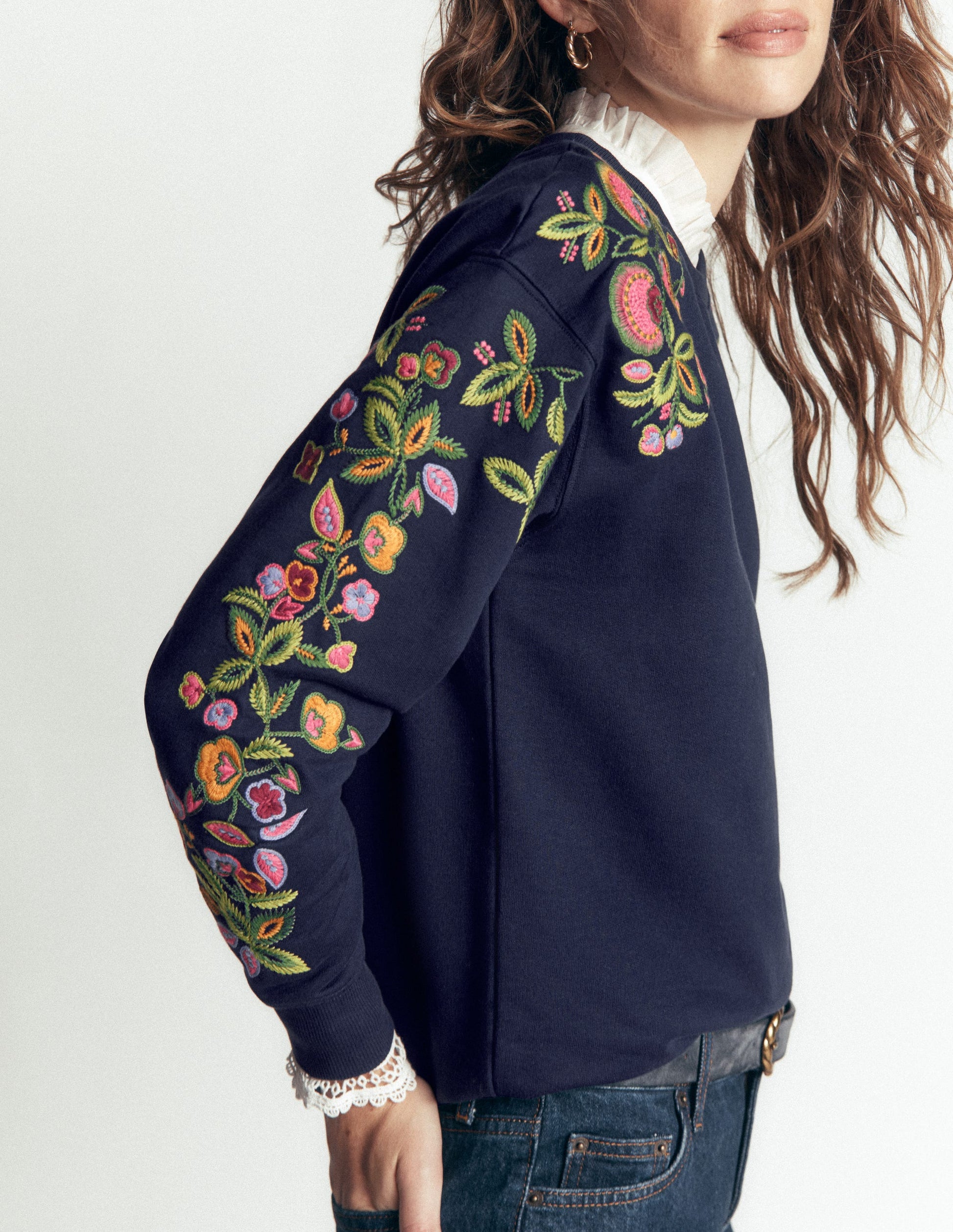 Emi Sweatshirt mit Stickerei-Marineblau, Bunt Blumenstickerei-4