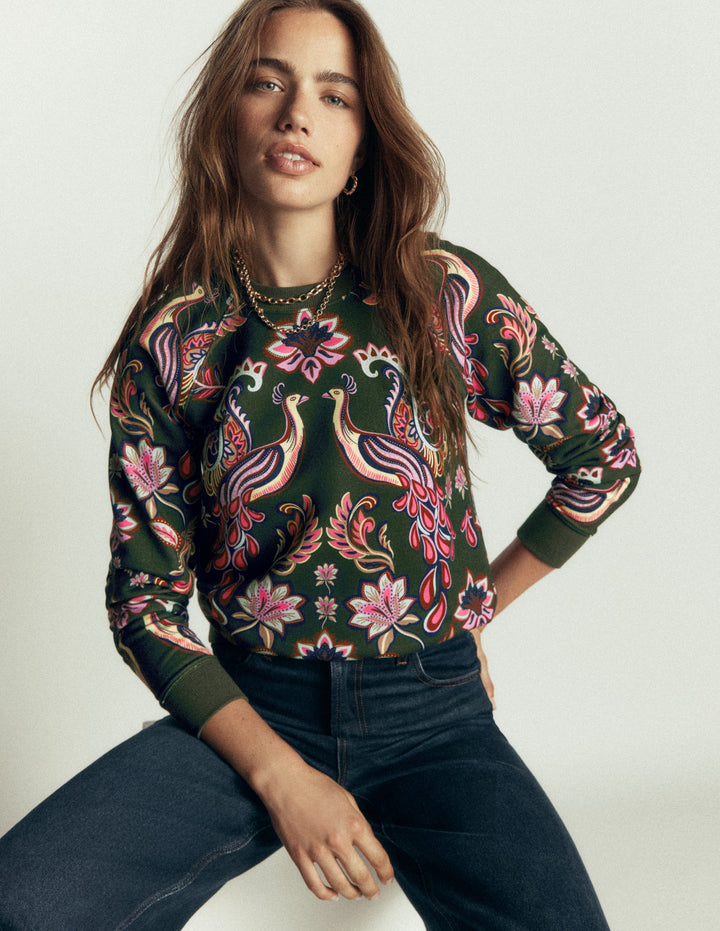 Rosa Bedrucktes Sweatshirt-Pfauen Paradies Platzierter Druck