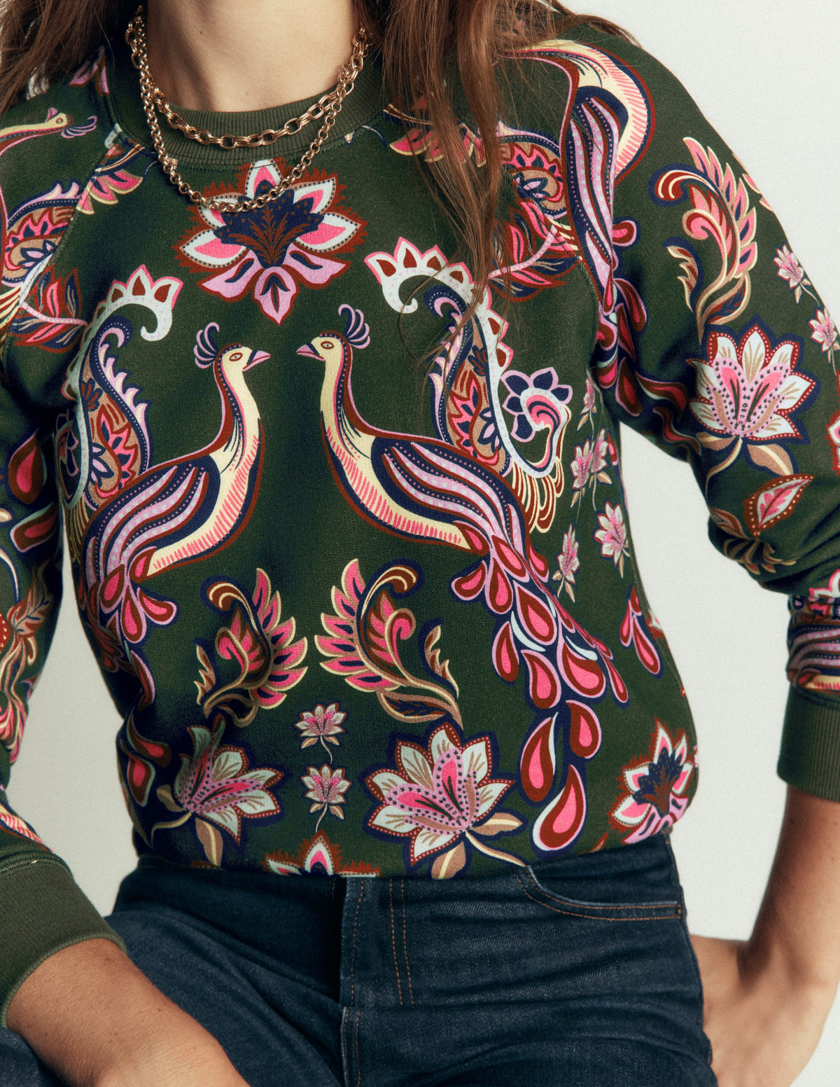 Rosa Bedrucktes Sweatshirt-Pfauen Paradies - Image 2