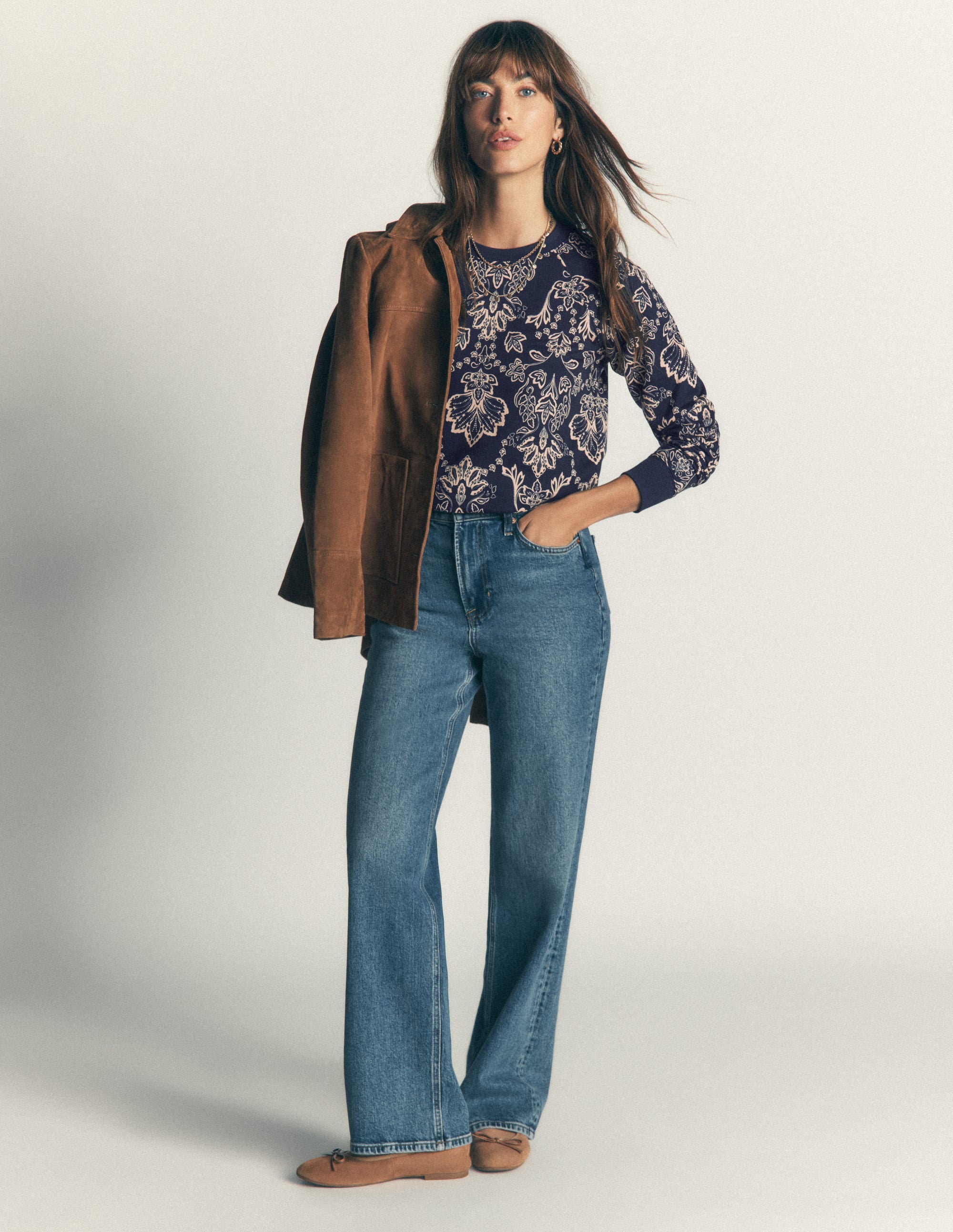 Rosa Bedrucktes Sweatshirt-Marineblau, Blumenmuster - Image 1