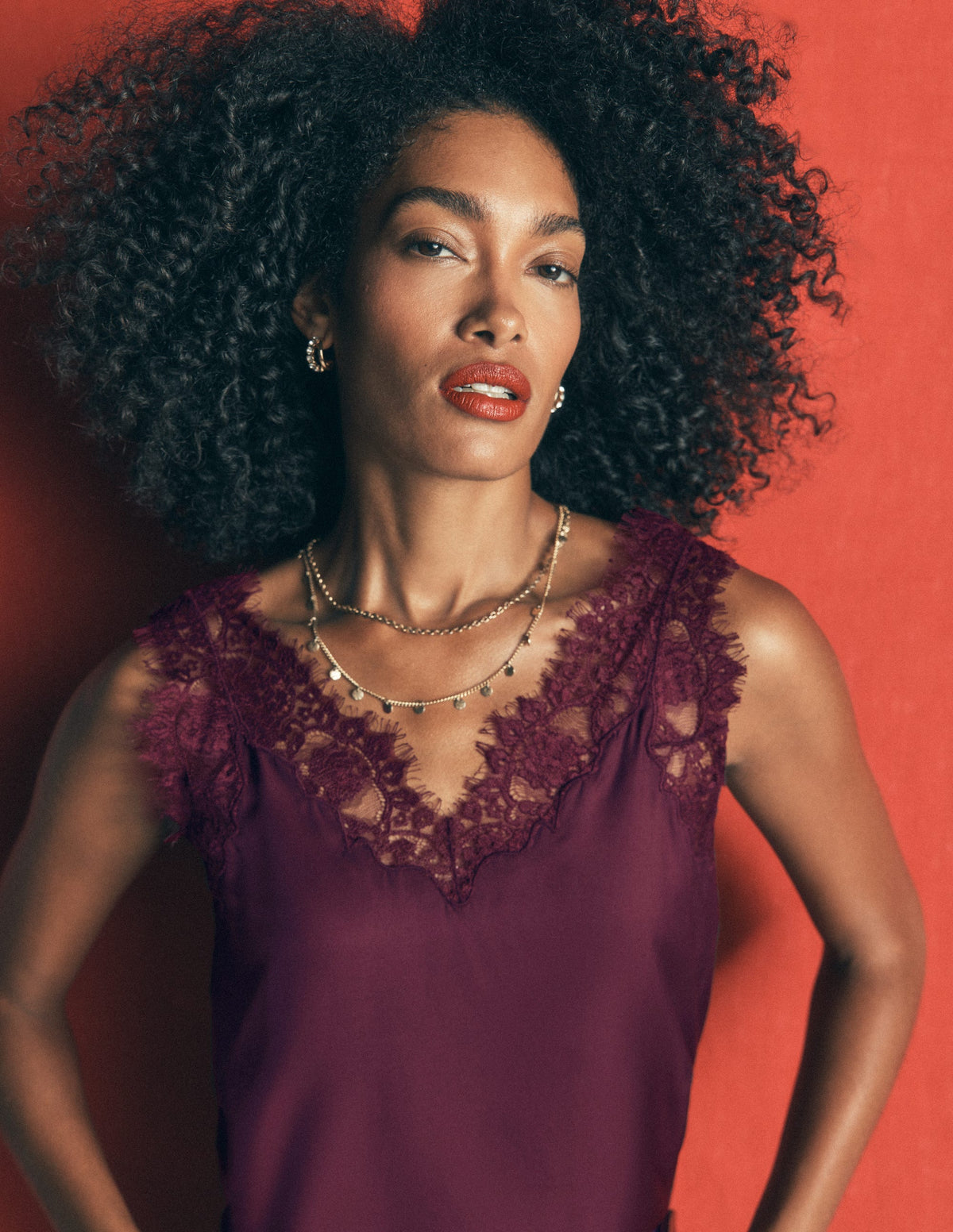 Ara Silk Blend Lace Cami-Bordeaux-1