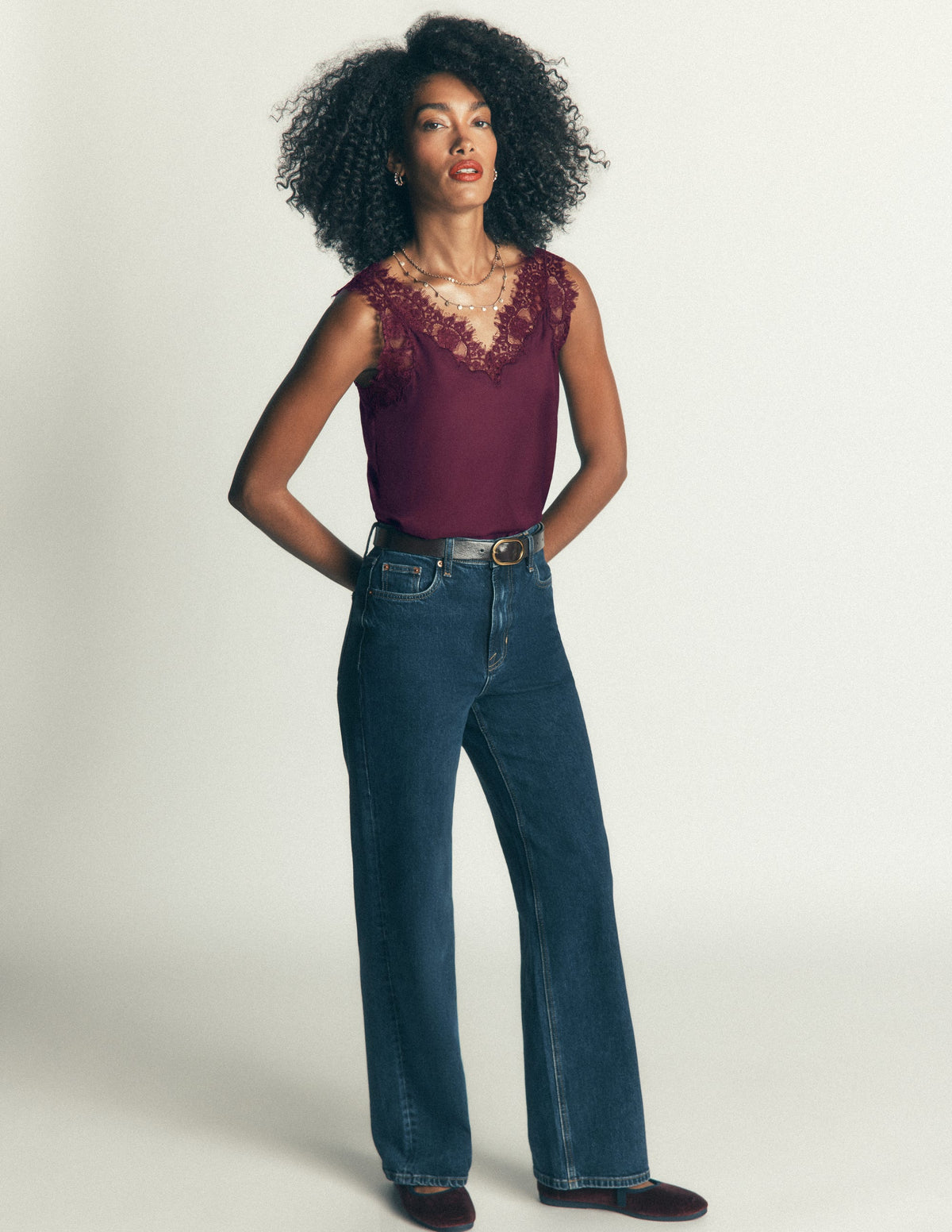 Ara Silk Blend Lace Cami-Bordeaux-4