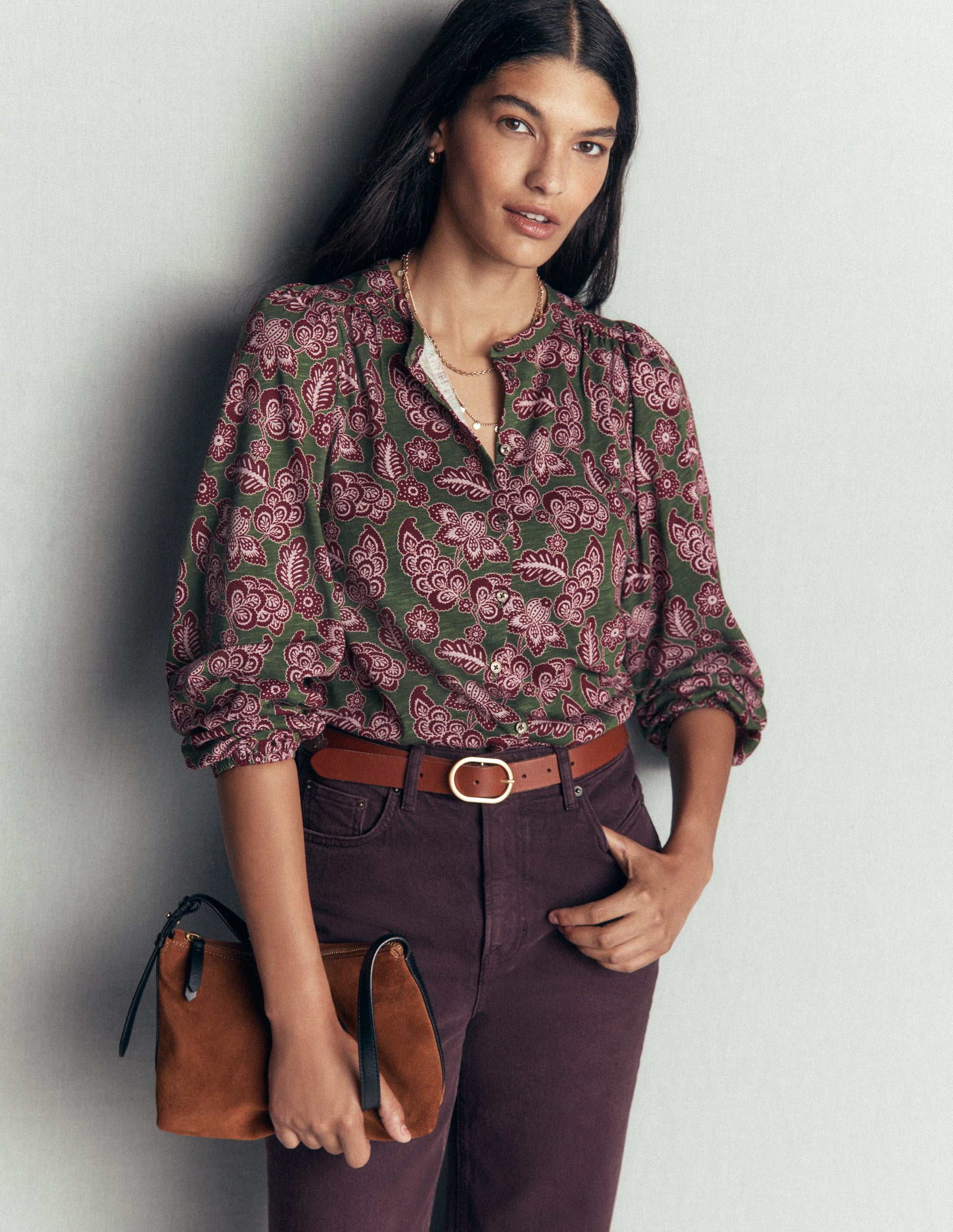 Chemise Ara en jersey-Ciboulette, motif Tickled Meadows-1