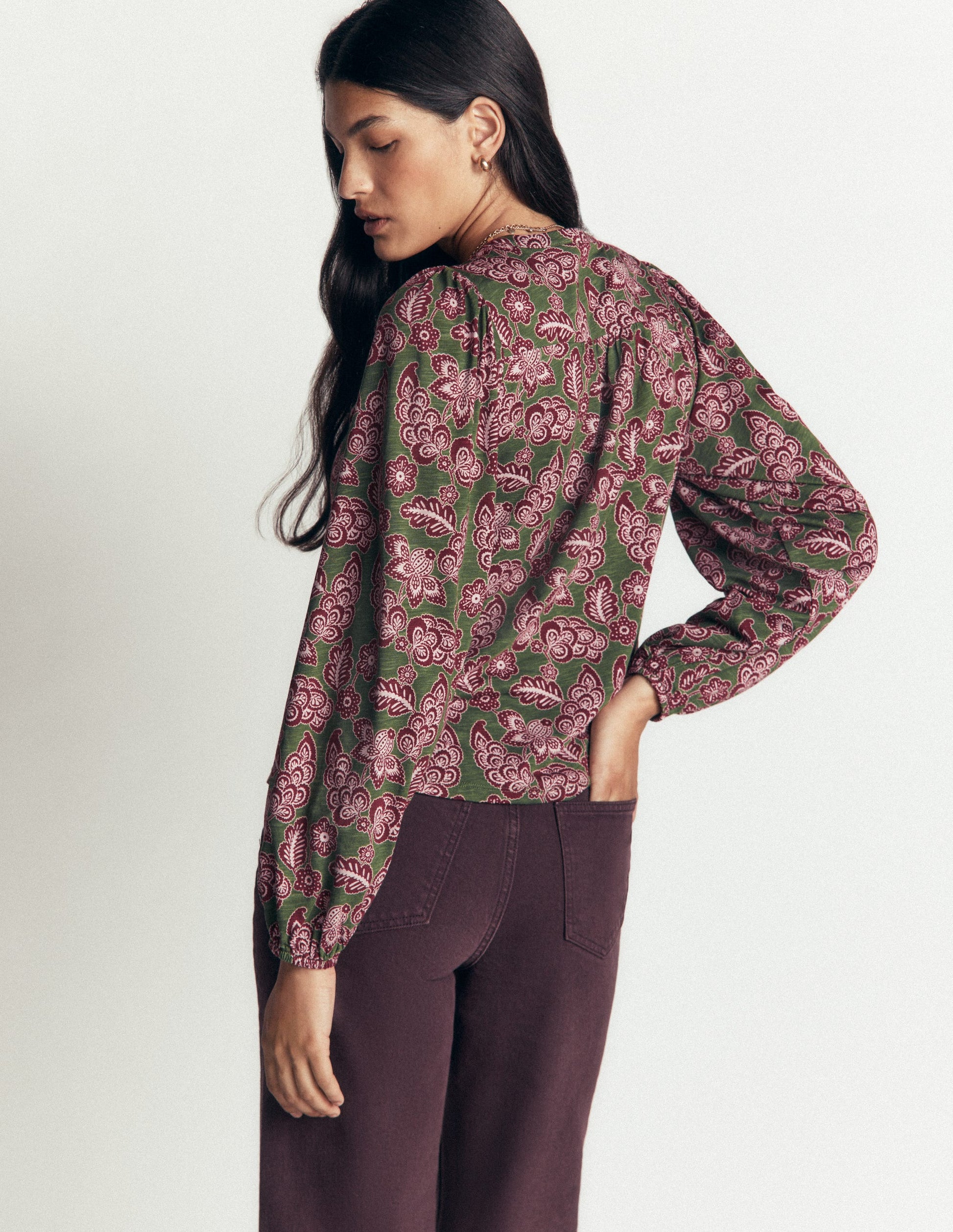 Chemise Ara en jersey-Ciboulette, motif Tickled Meadows-3