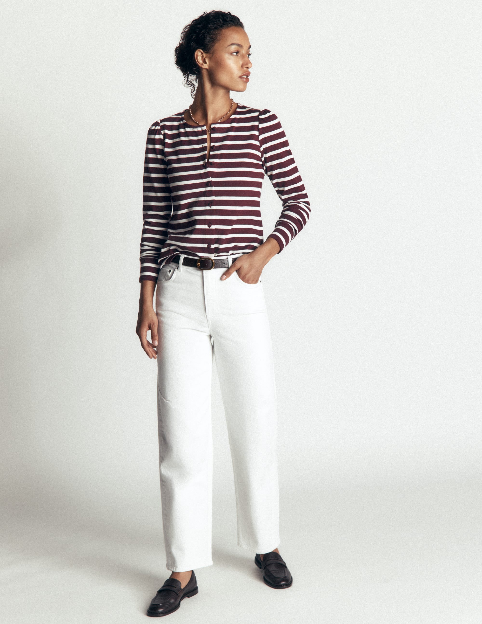 Iris Puff Sleeve Mariner-Winetasting/ Ivory - Image 4