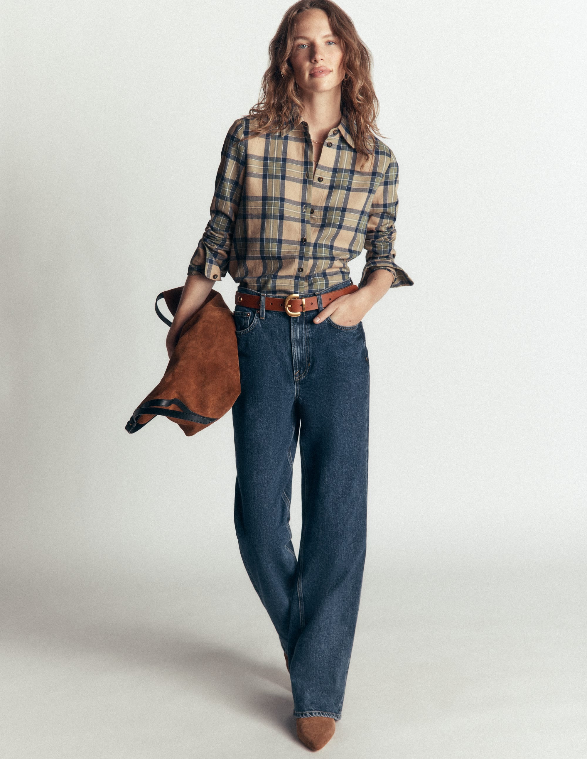 Das neue Sienna Baumwollhemd-Camel, Marineblau, Grün Kariert - Image 4