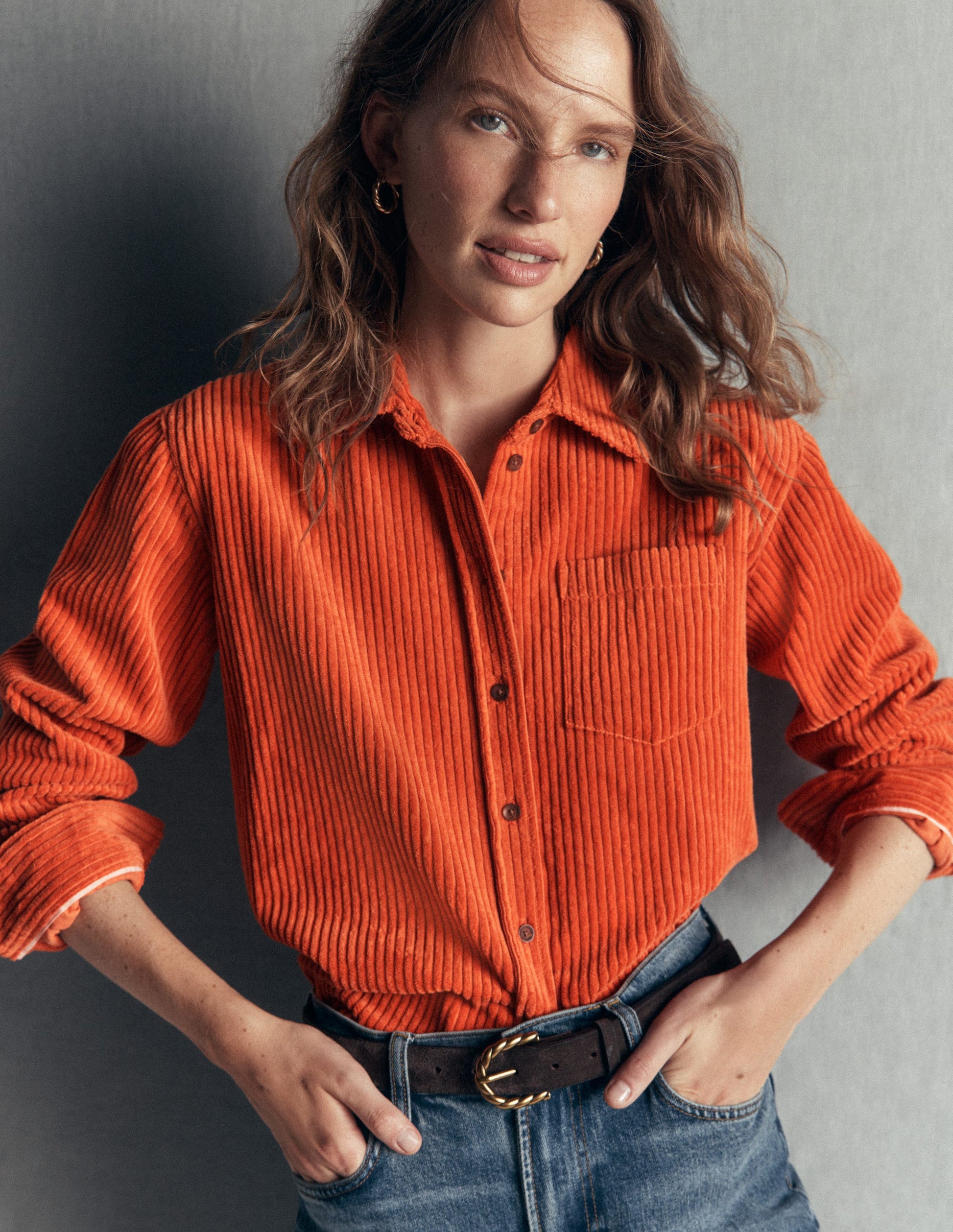 Chemise Sienna décontractée en velours côtelé-Gingembre-2