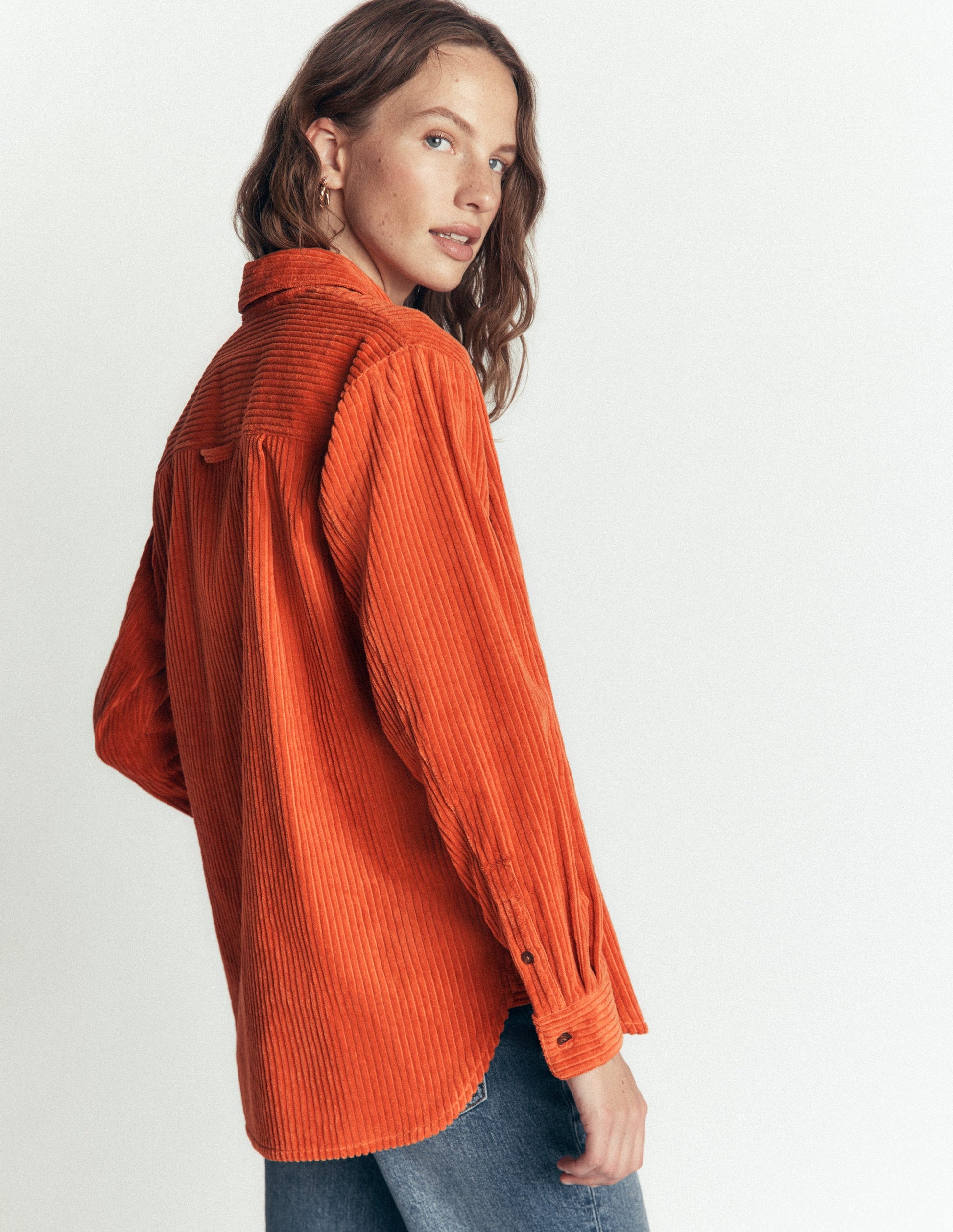 Chemise Sienna décontractée en velours côtelé-Gingembre-3