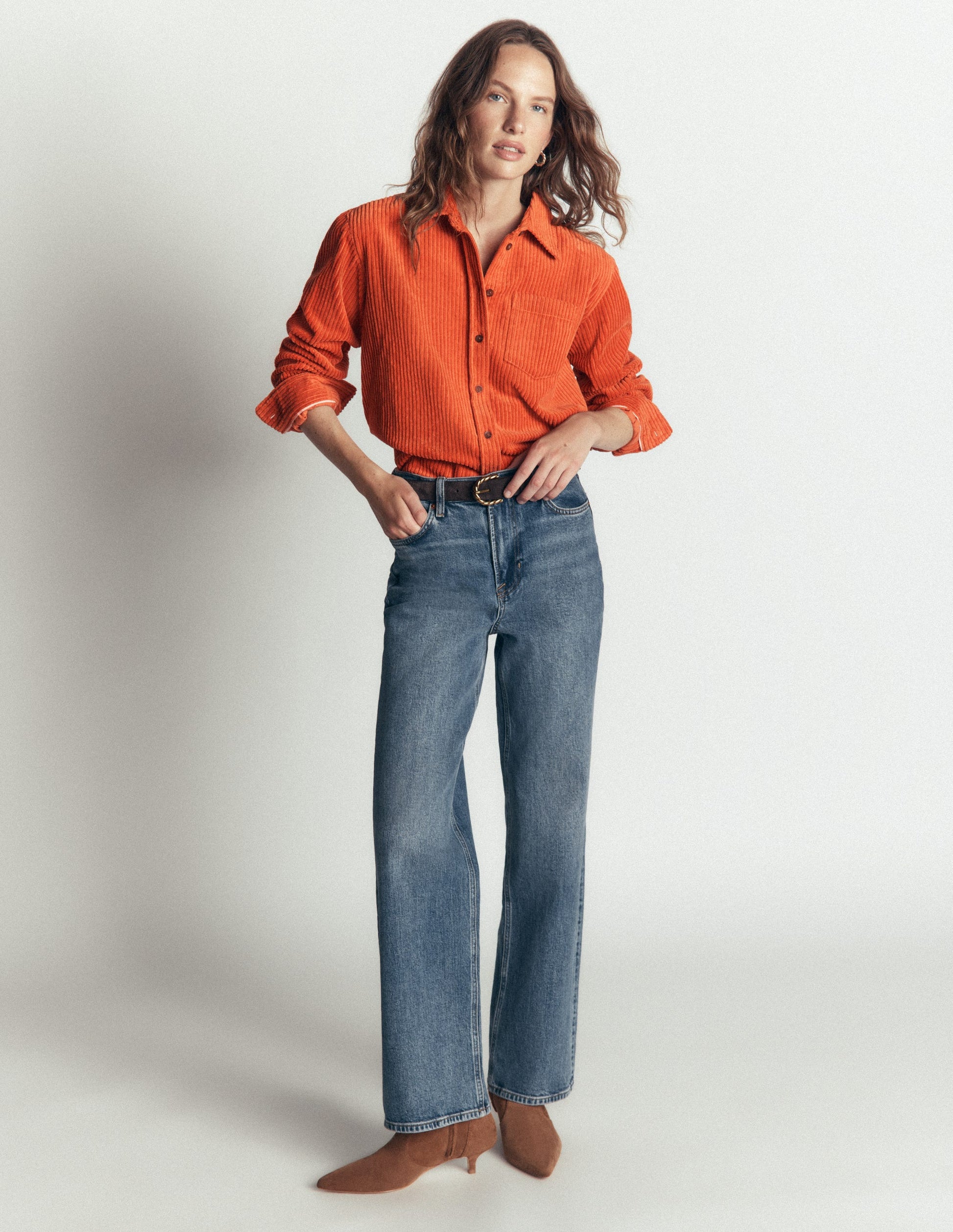 Chemise Sienna décontractée en velours côtelé-Gingembre-4
