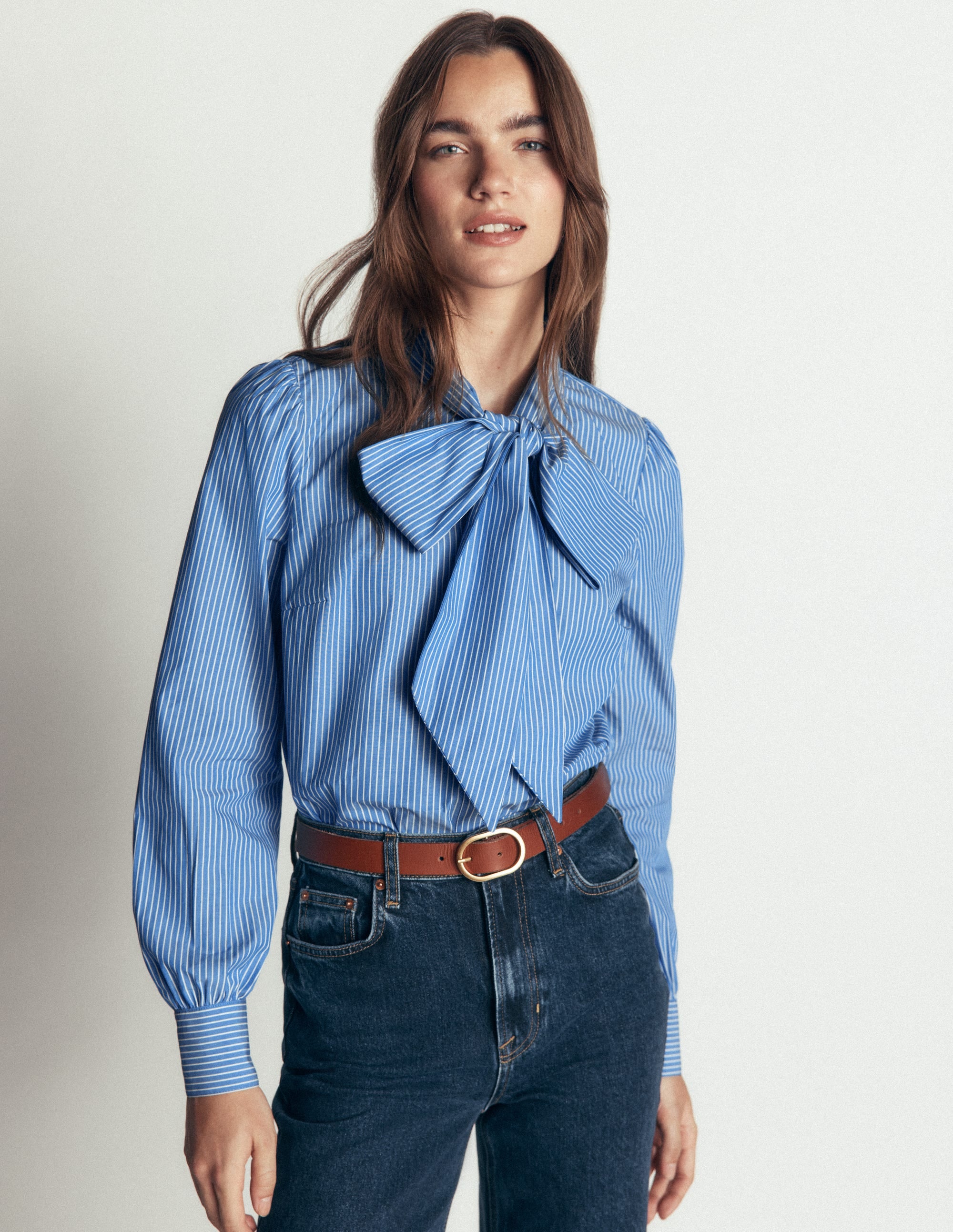 Clara Hemd zum Binden-Blau und Naturweiß Gestreift - Image 4
