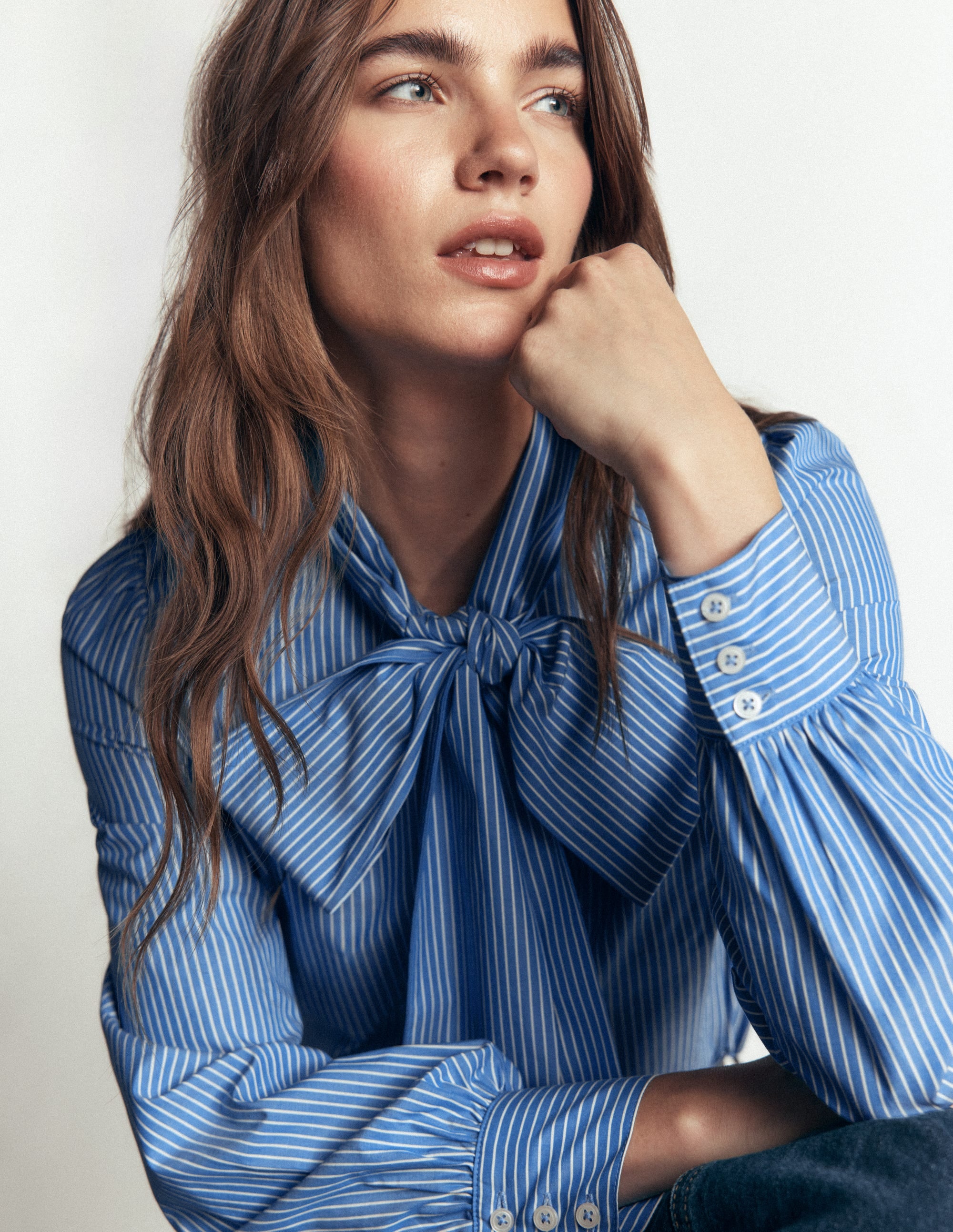 Clara Hemd zum Binden-Blau und Naturweiß Gestreift - Image 5