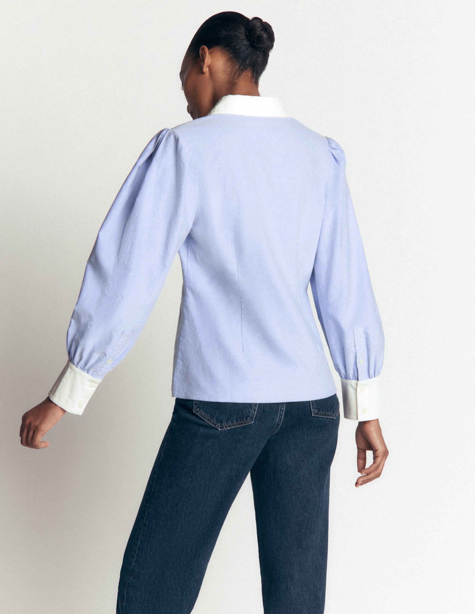Hemd mit voluminösen Ärmeln-Oxford-Blau - Image 3