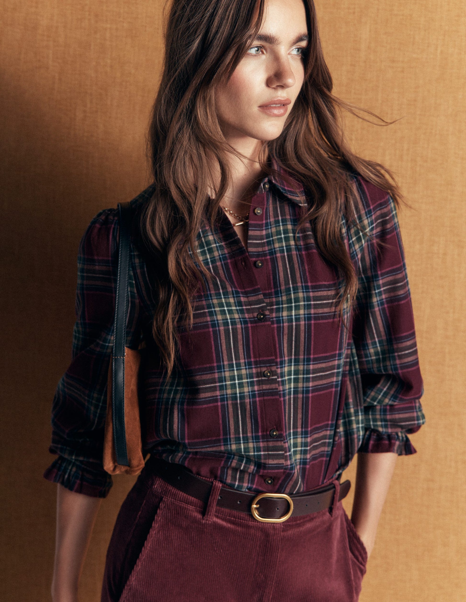 Violet Cotton Top-Maroon and Olive Check-1