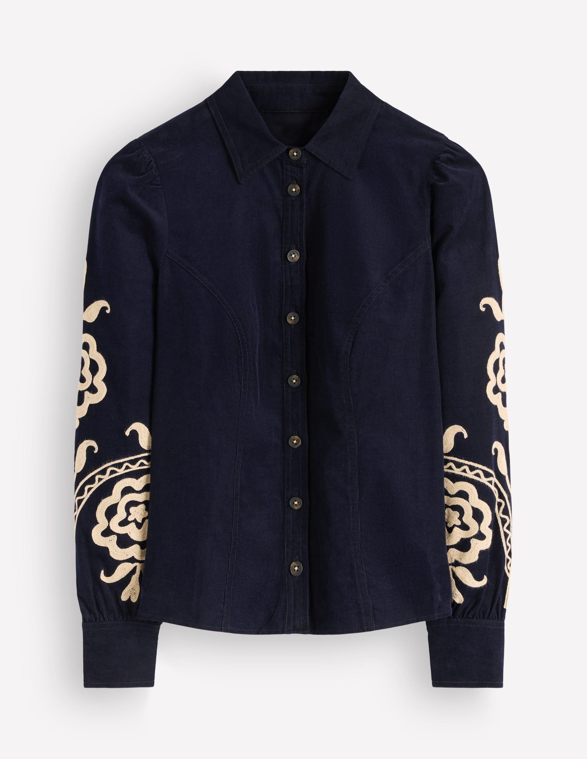 Chemise Sky en velours côtelé-Bleu marine, broderie-6