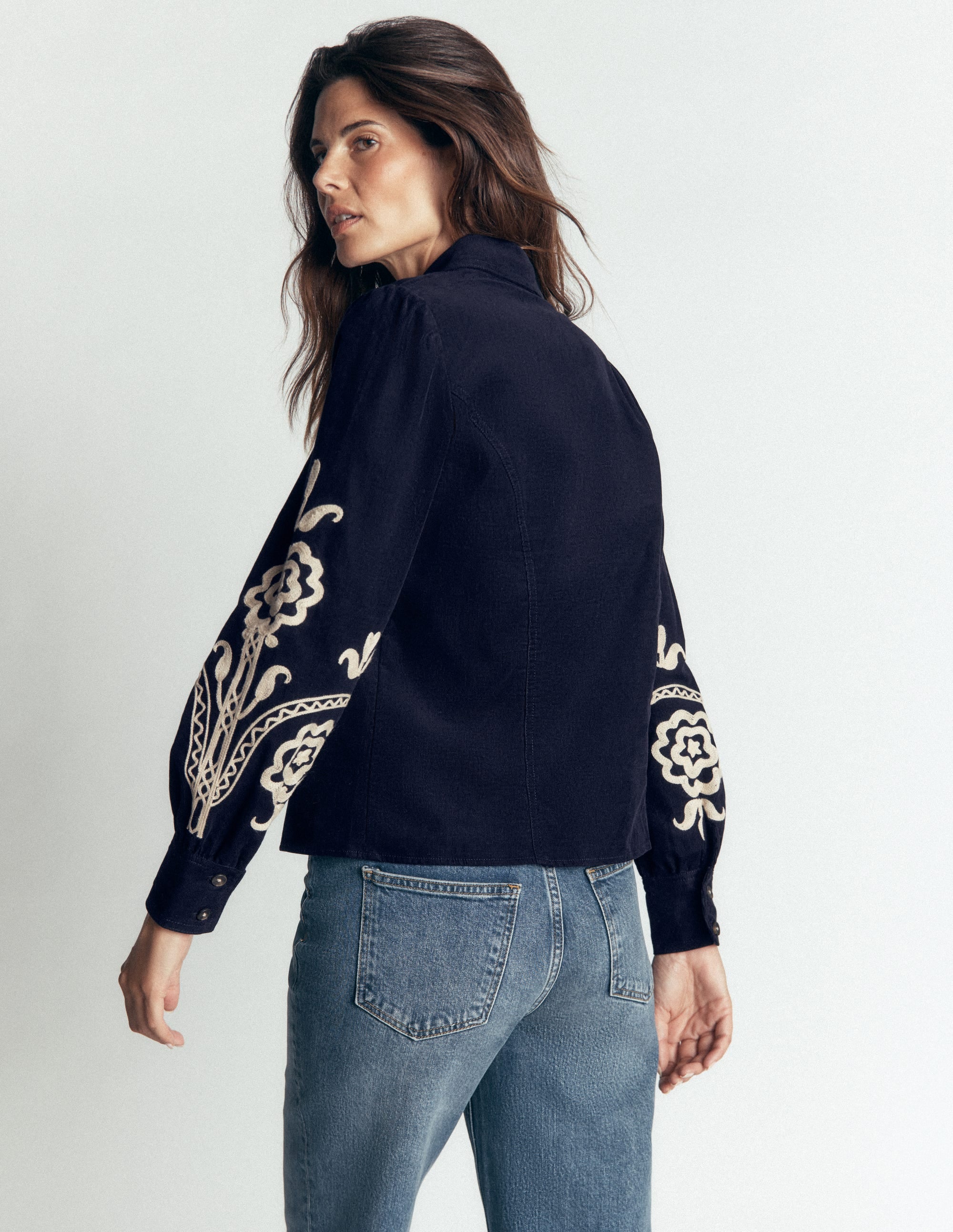 Chemise Sky en velours côtelé-Bleu marine, broderie - Image 3
