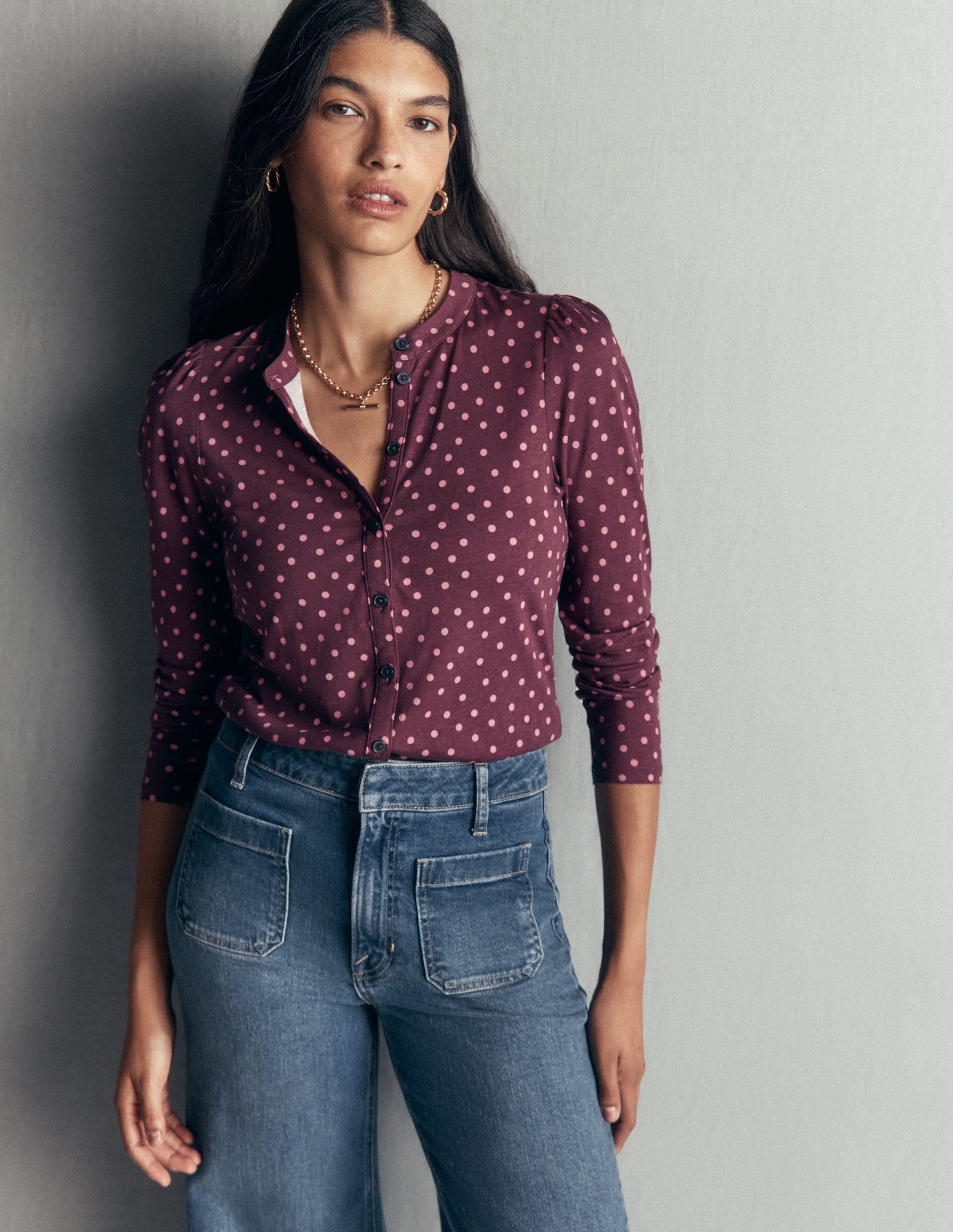 Chemise ultra-douce à manches bouffantes-Winetasting, pois peints - Image 1