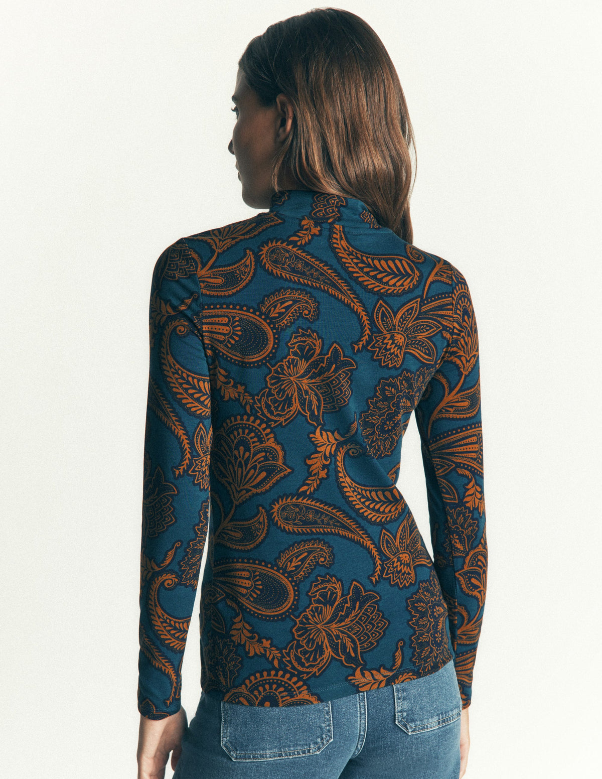 Hochgeschlossen, langärmlig-Legionärsblau, Paisley-Bouquet-3