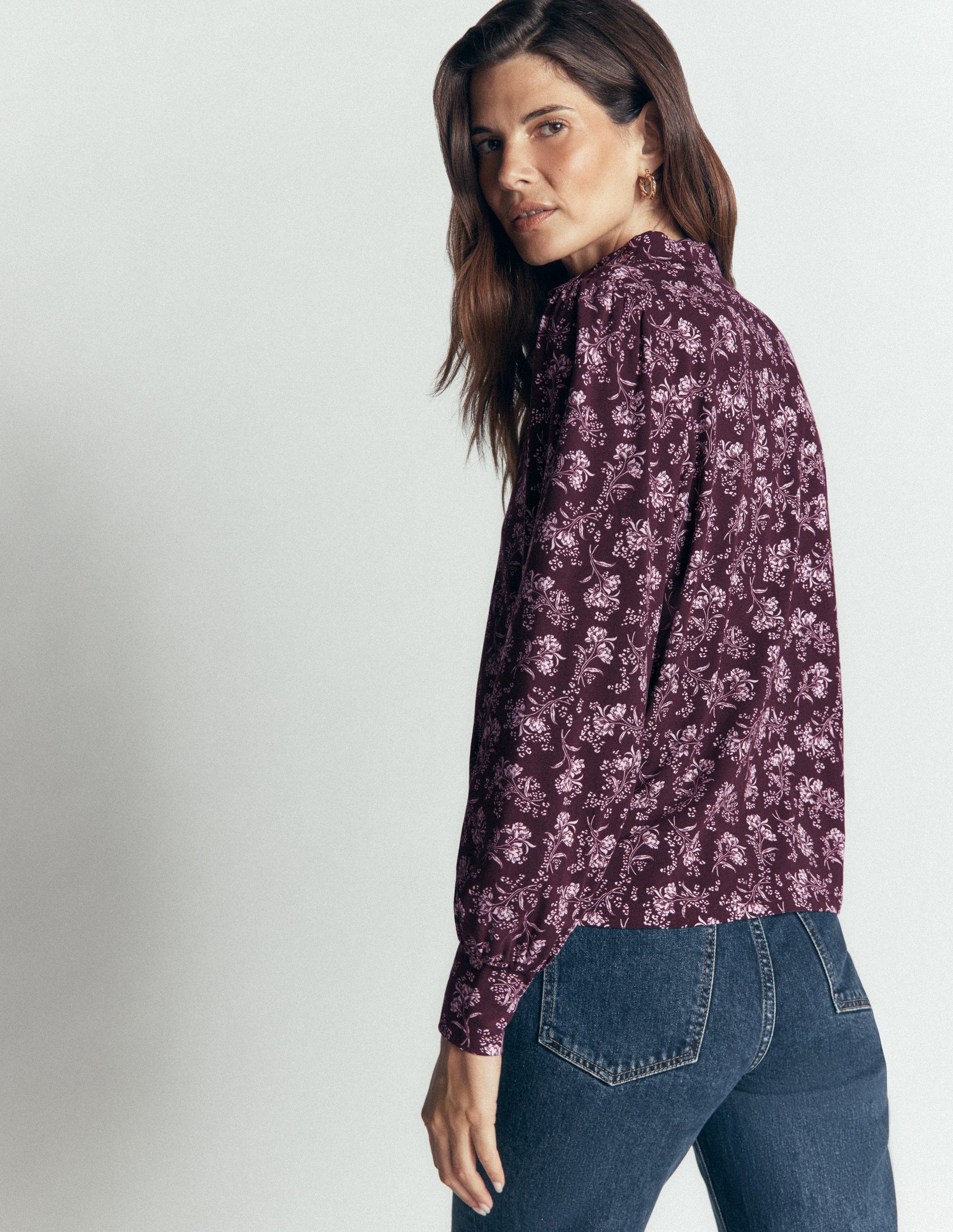 Deep Cuff Half Placket Blouse-Fudge, Enchanted Sprigs-4