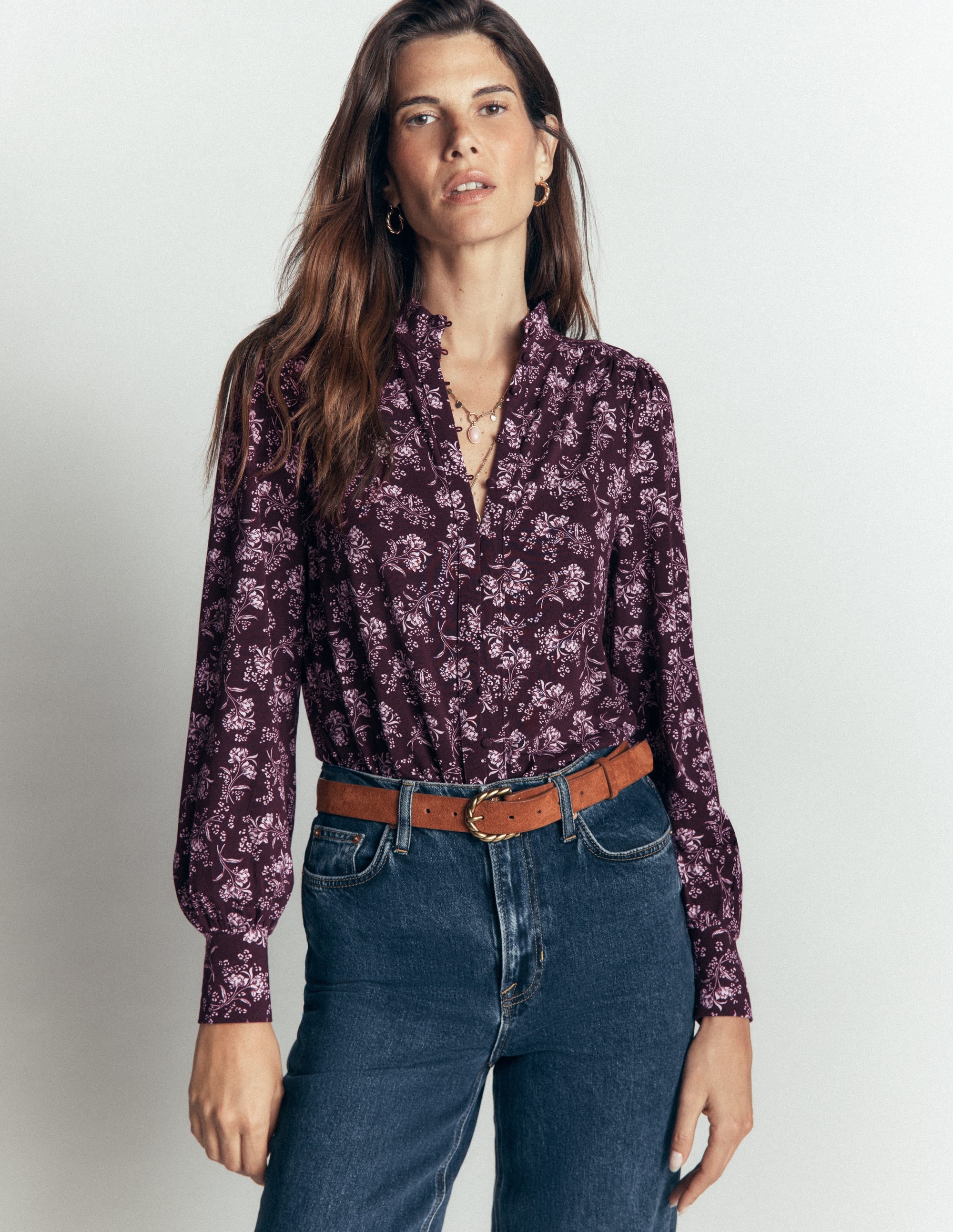 Deep Cuff Half Placket Blouse-Fudge, Enchanted Sprigs - Image 5