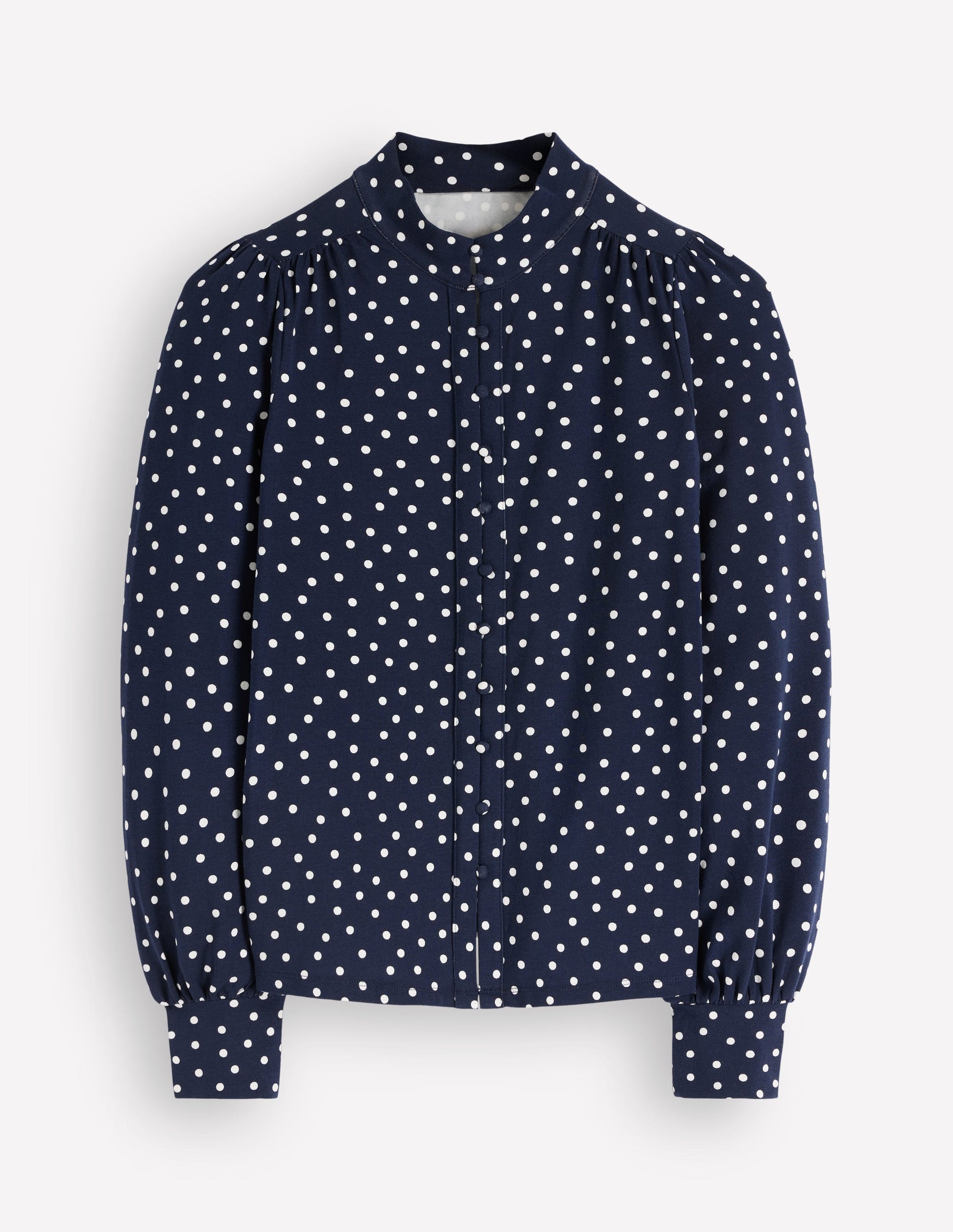 Deep Cuff Half Placket Blouse-Navy Spot-4