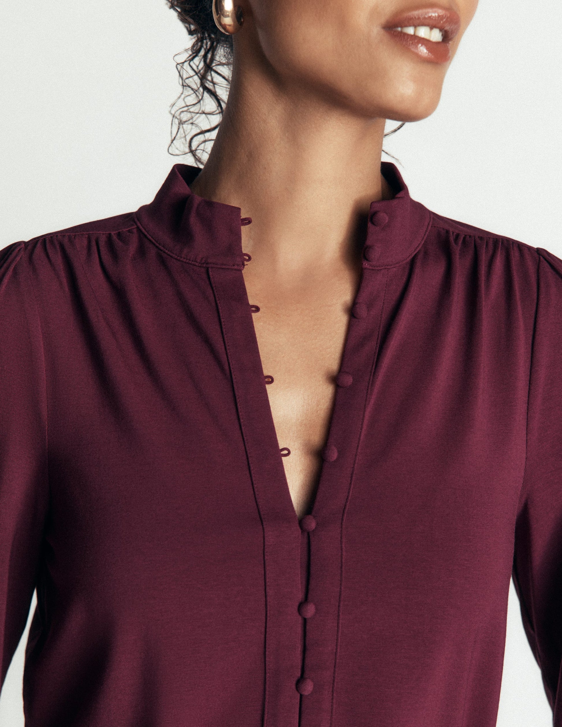 Bluse mit langen Manschetten und halber Knopfleiste-Dunkelviolett-2