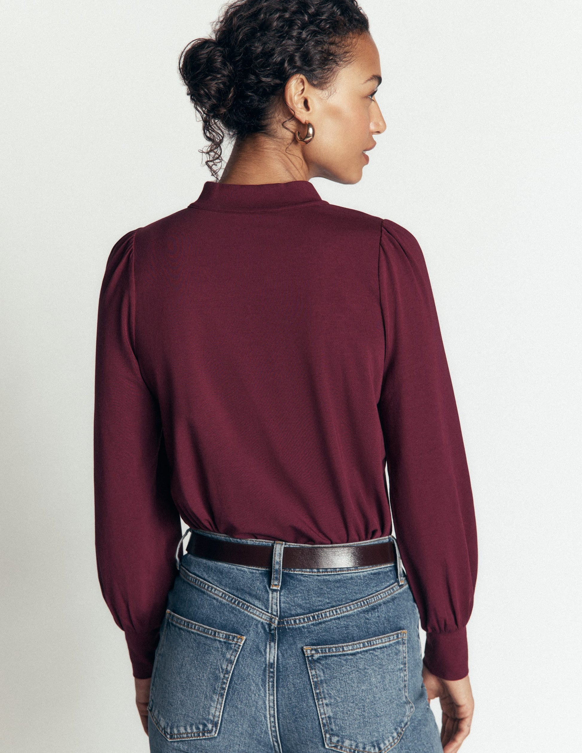Bluse mit langen Manschetten und halber Knopfleiste-Dunkelviolett-3