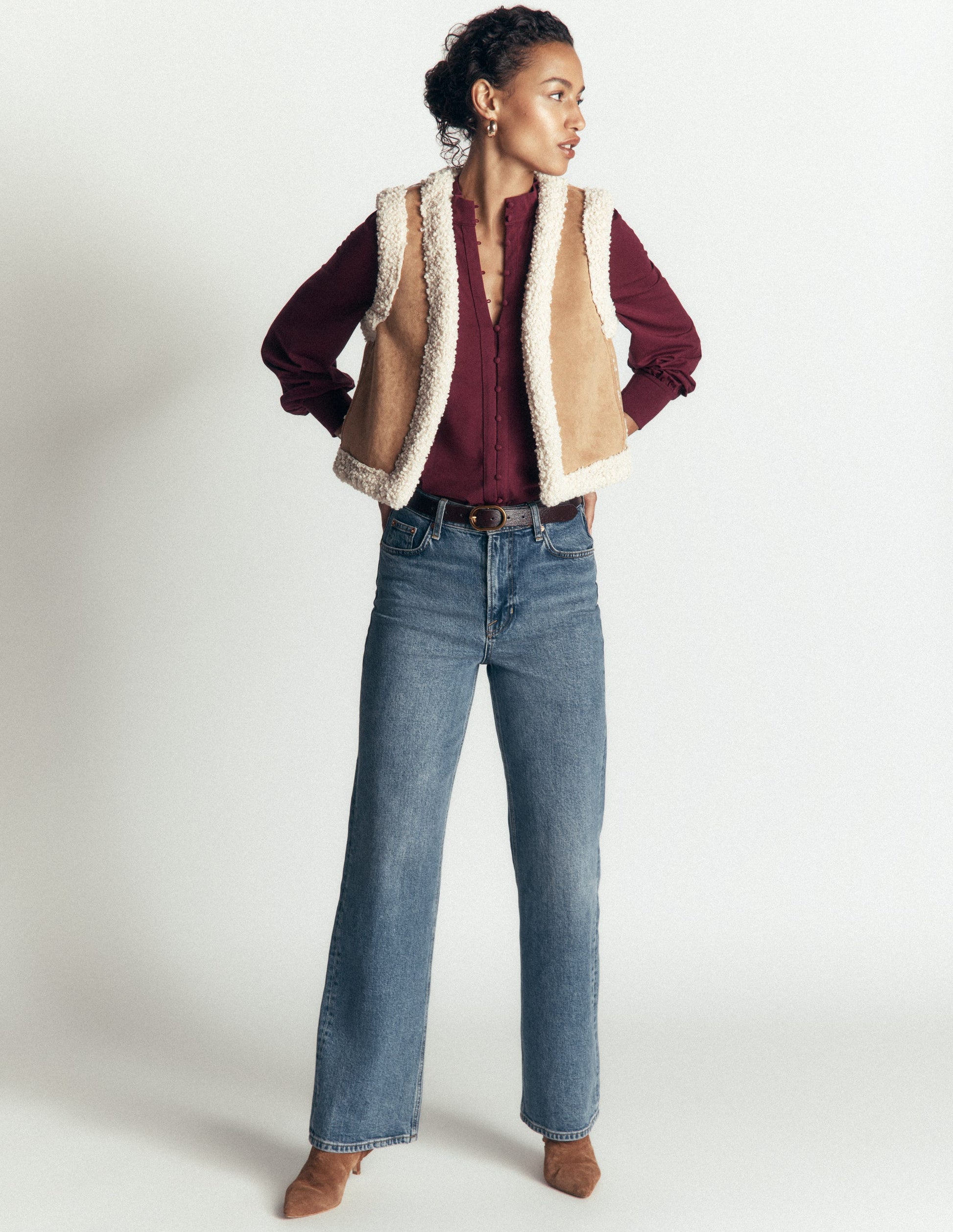 Bluse mit langen Manschetten und halber Knopfleiste-Dunkelviolett-4