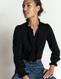 Bluse mit großen Rüschen-Schwarz