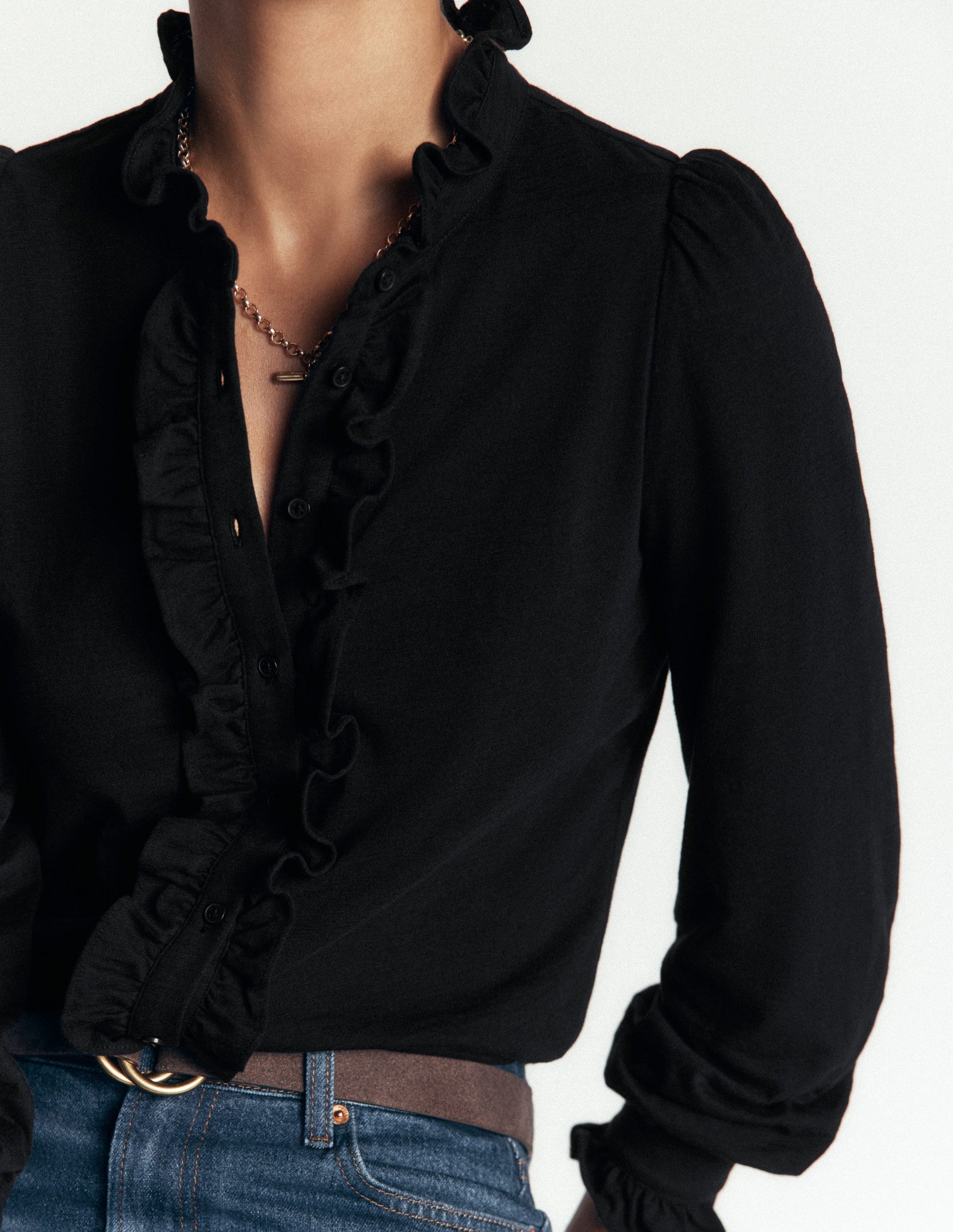 Bluse mit großen Rüschen-Schwarz-2