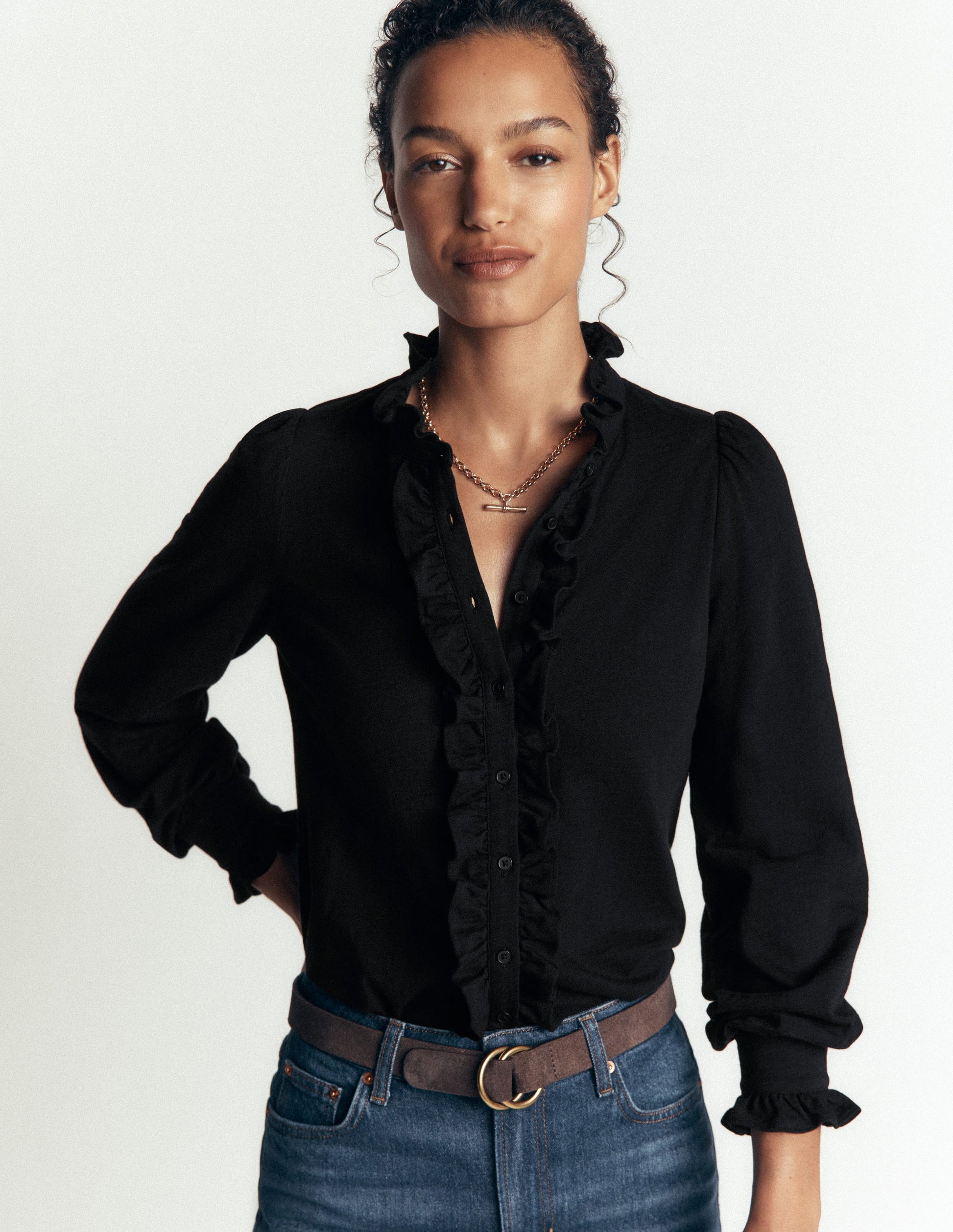 Bluse mit großen Rüschen-Schwarz-4