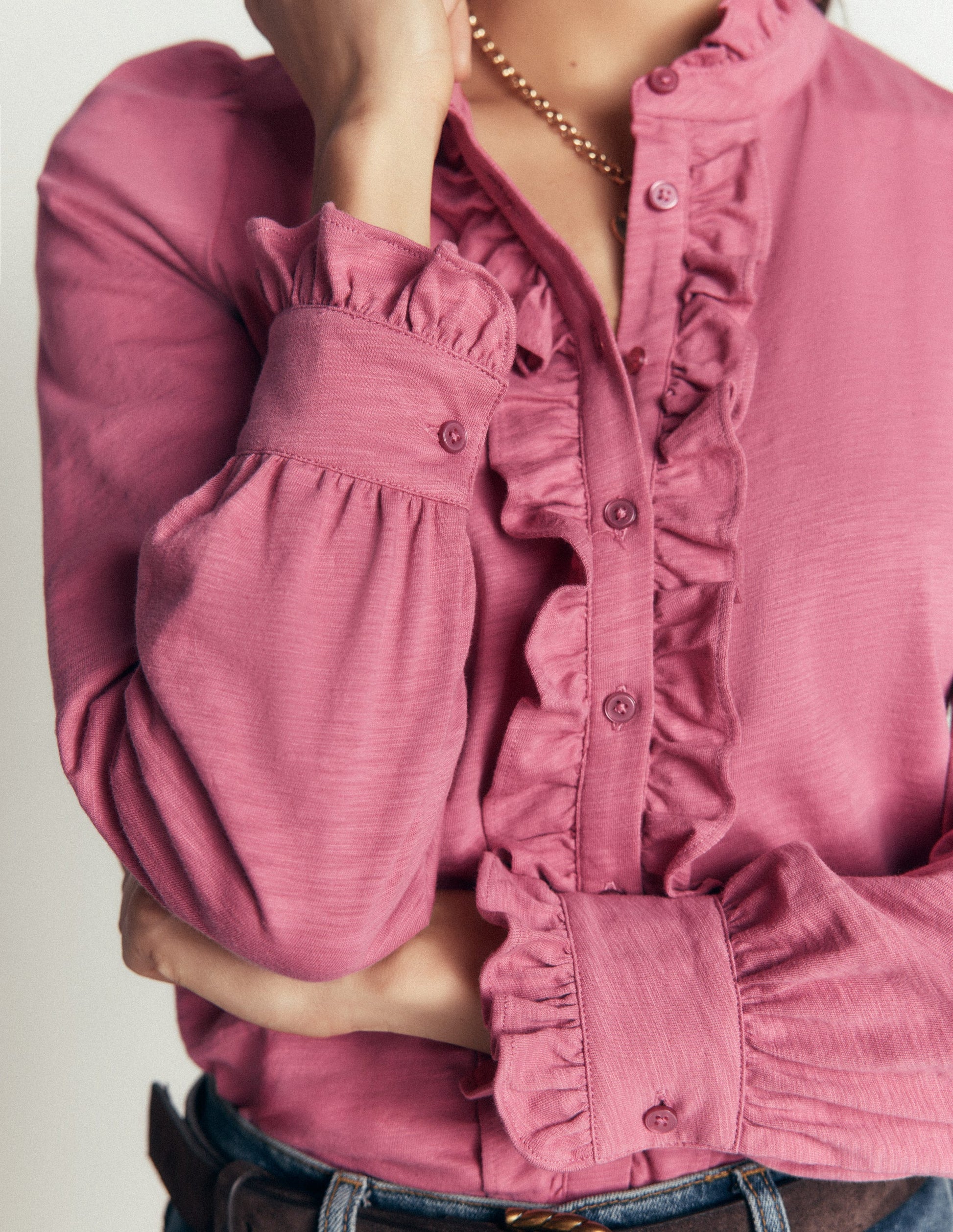 Blouse à grands volants-Bruyère rose-2