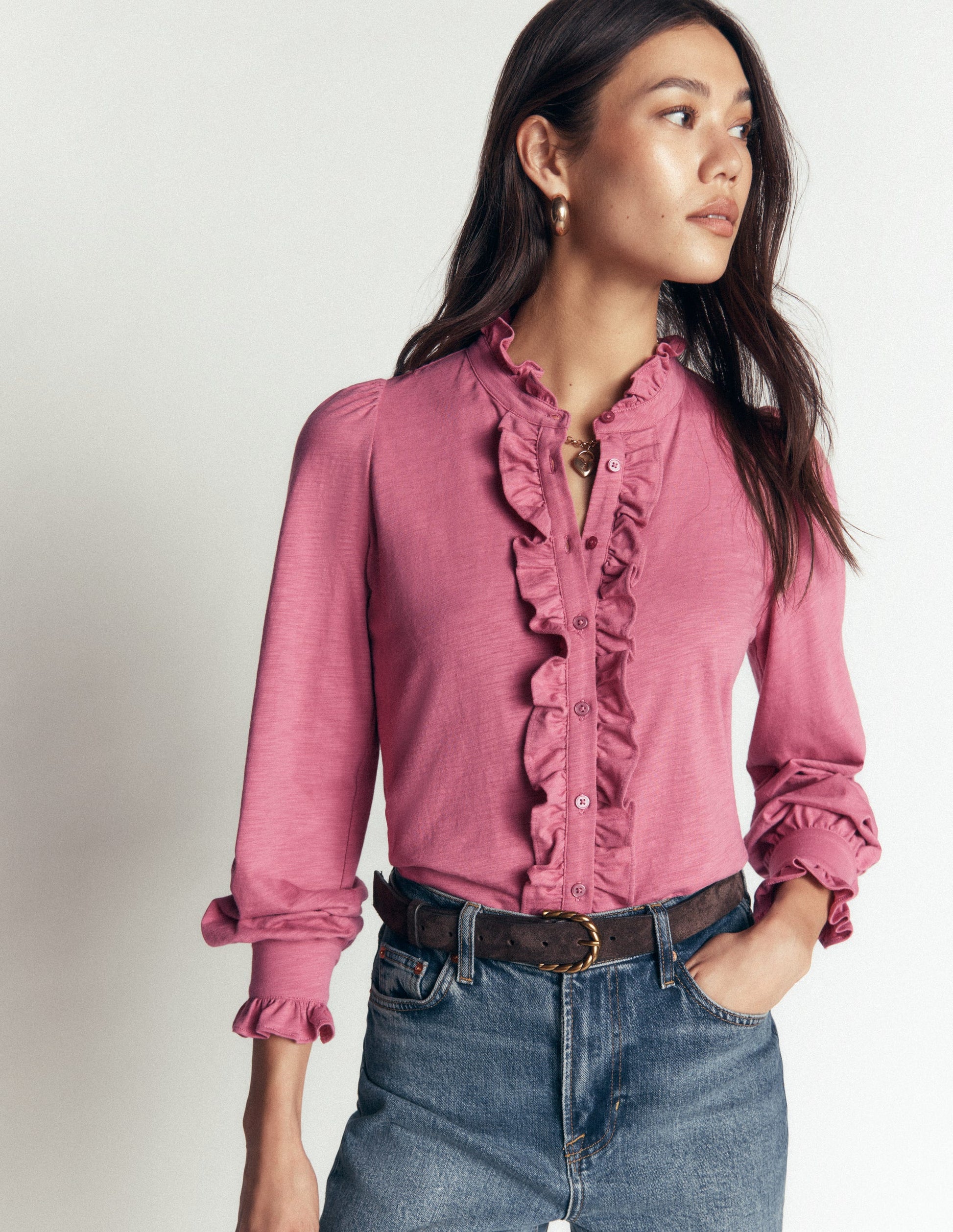 Blouse à grands volants-Bruyère rose-4
