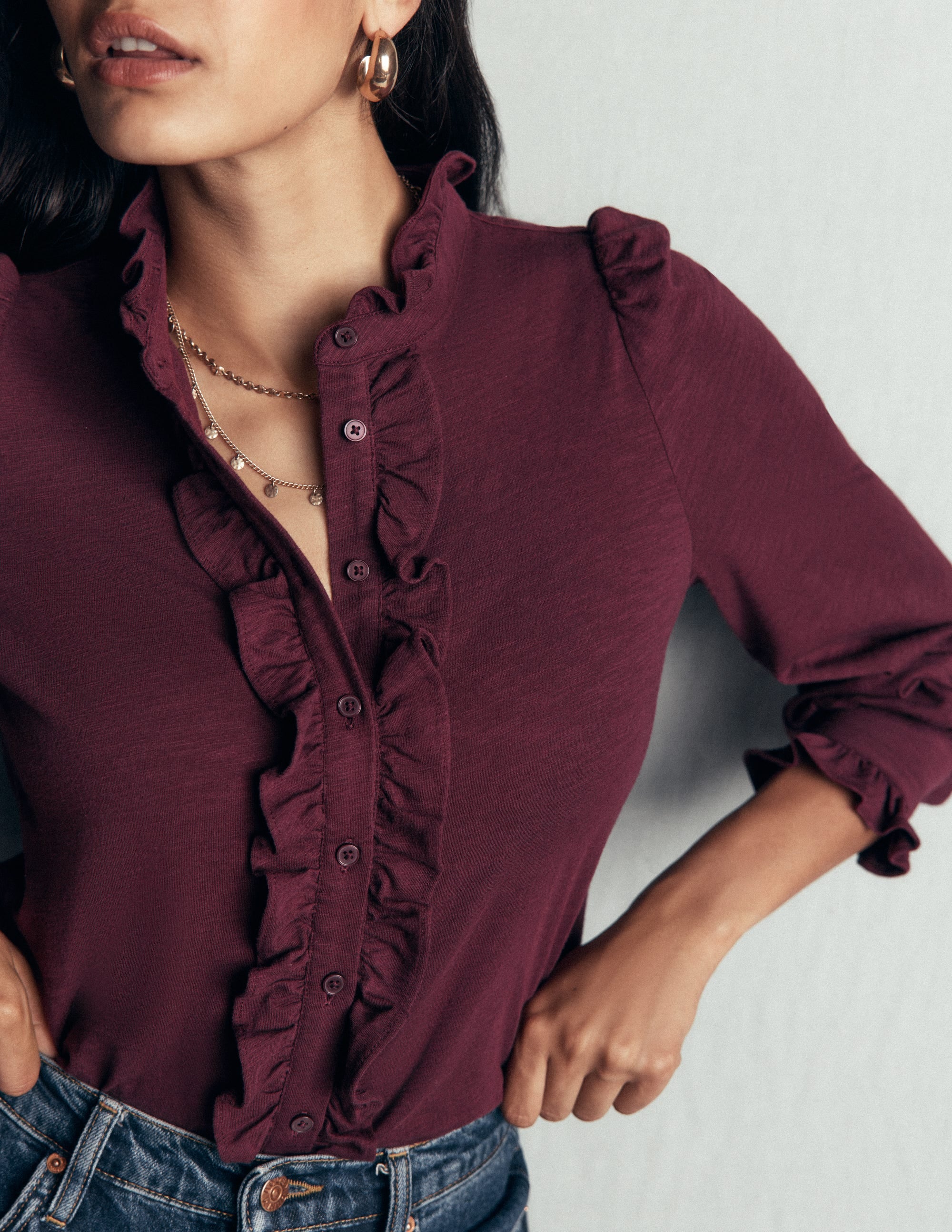 Bluse mit großen Rüschen-Dunkle Kirsche - Image 2