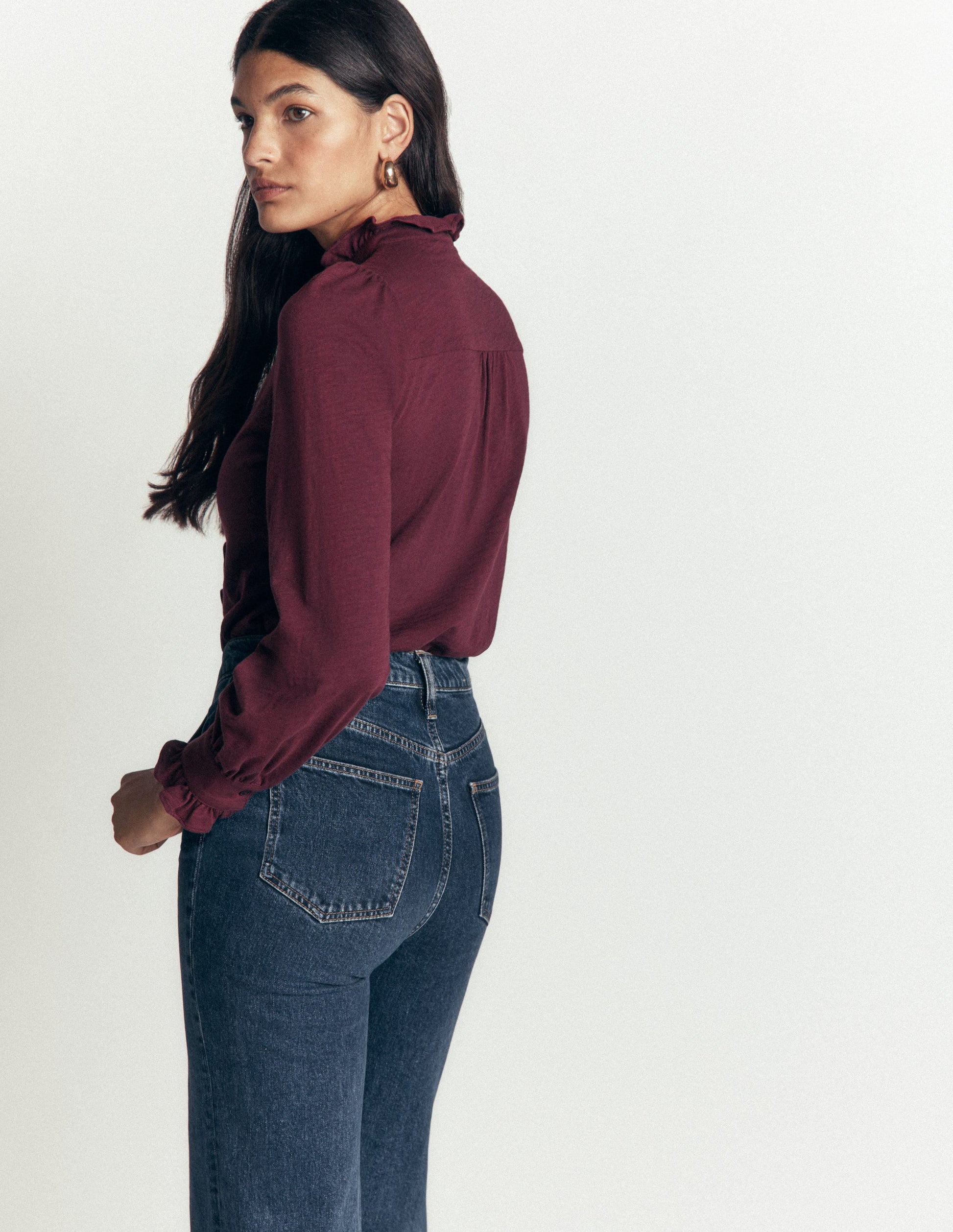 Bluse mit großen Rüschen-Dunkle Kirsche-3