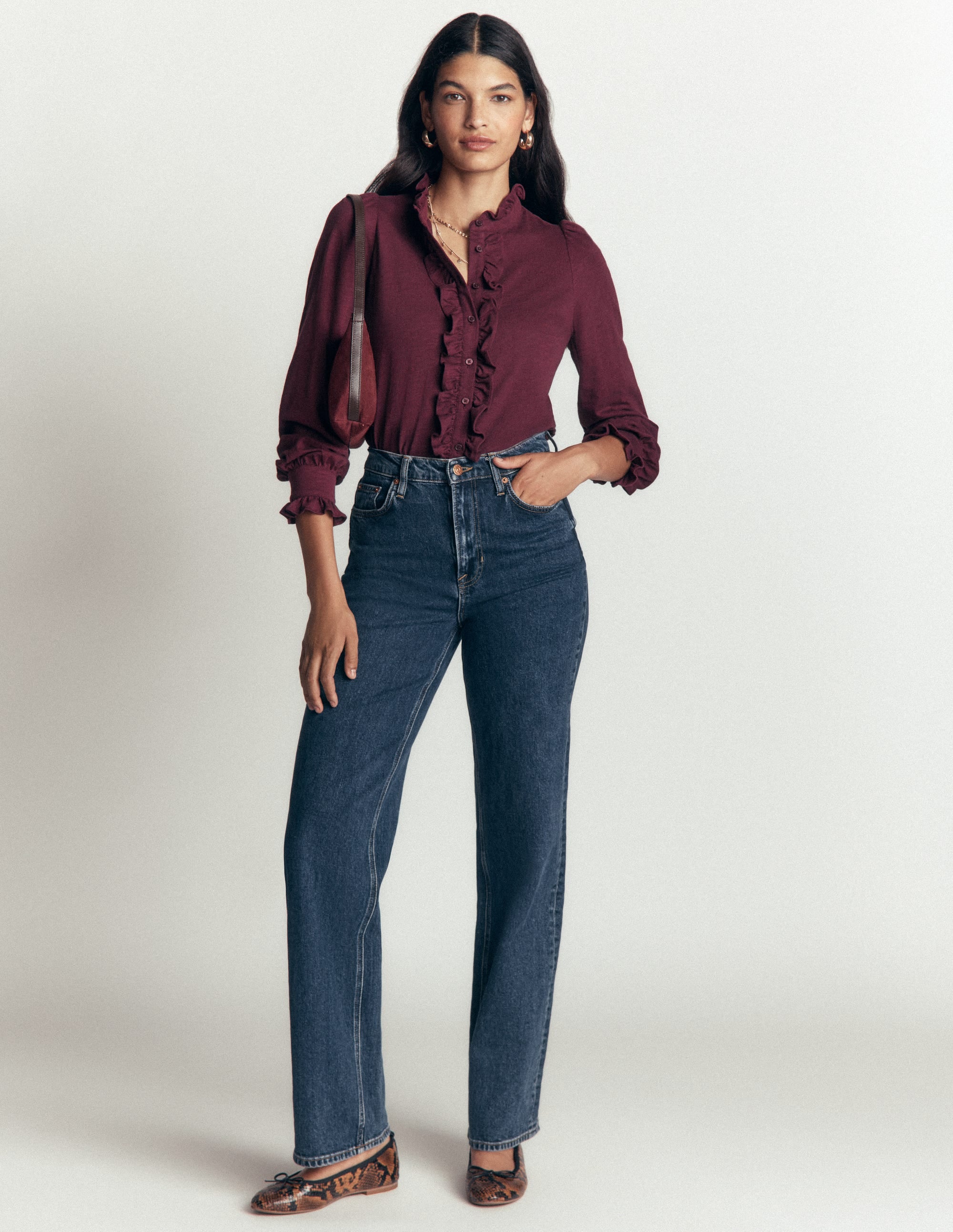 Bluse mit großen Rüschen-Dunkle Kirsche - Image 4