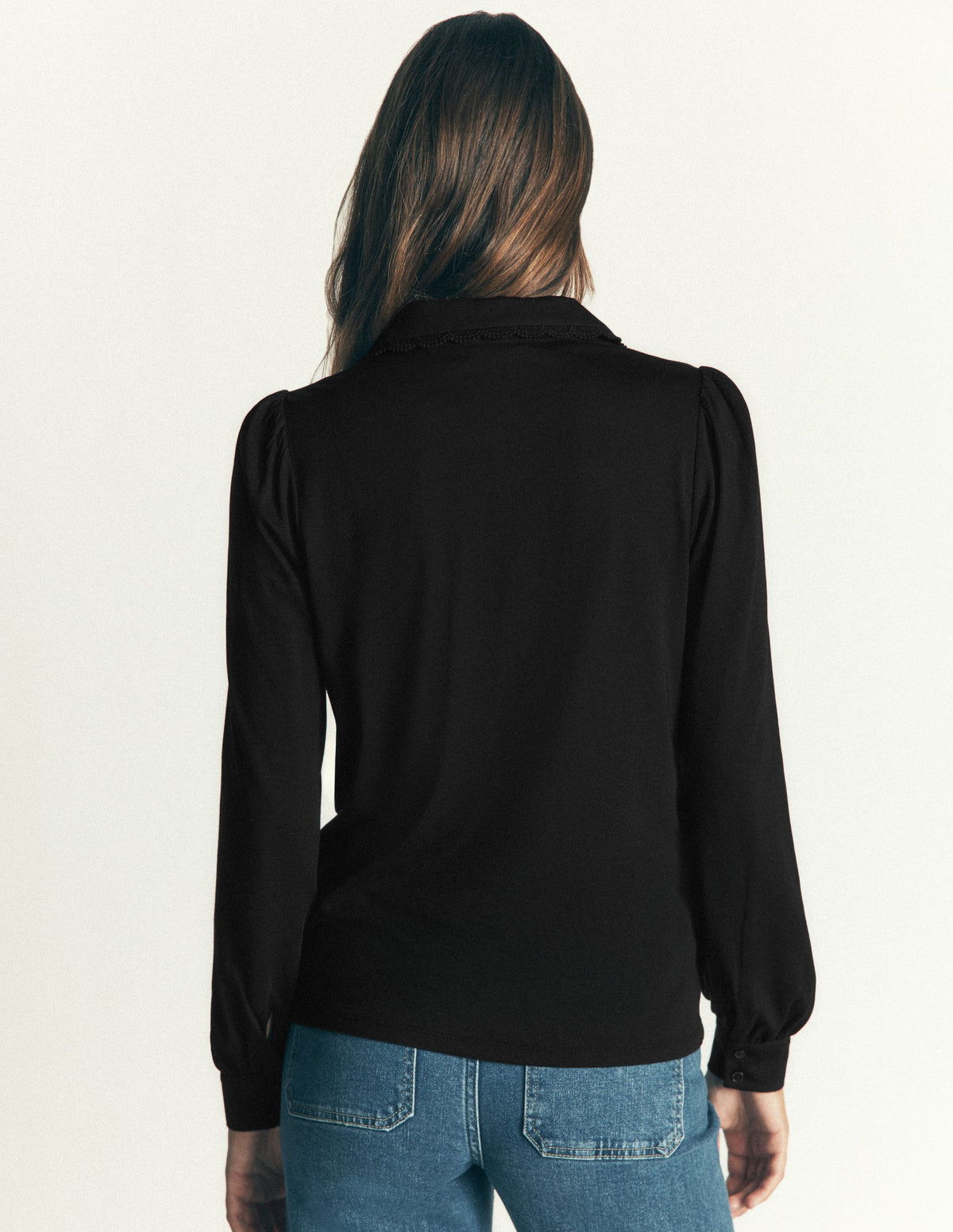 Bluse mit Rüschen und Spitze-Schwarz-3