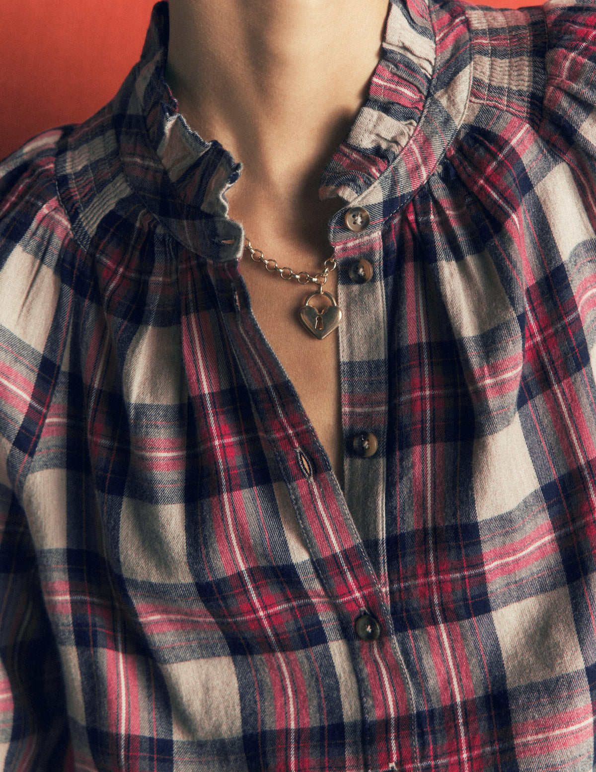 Erica Frill  Check Top-Oatmeal, Navy and Red Check - Image 3