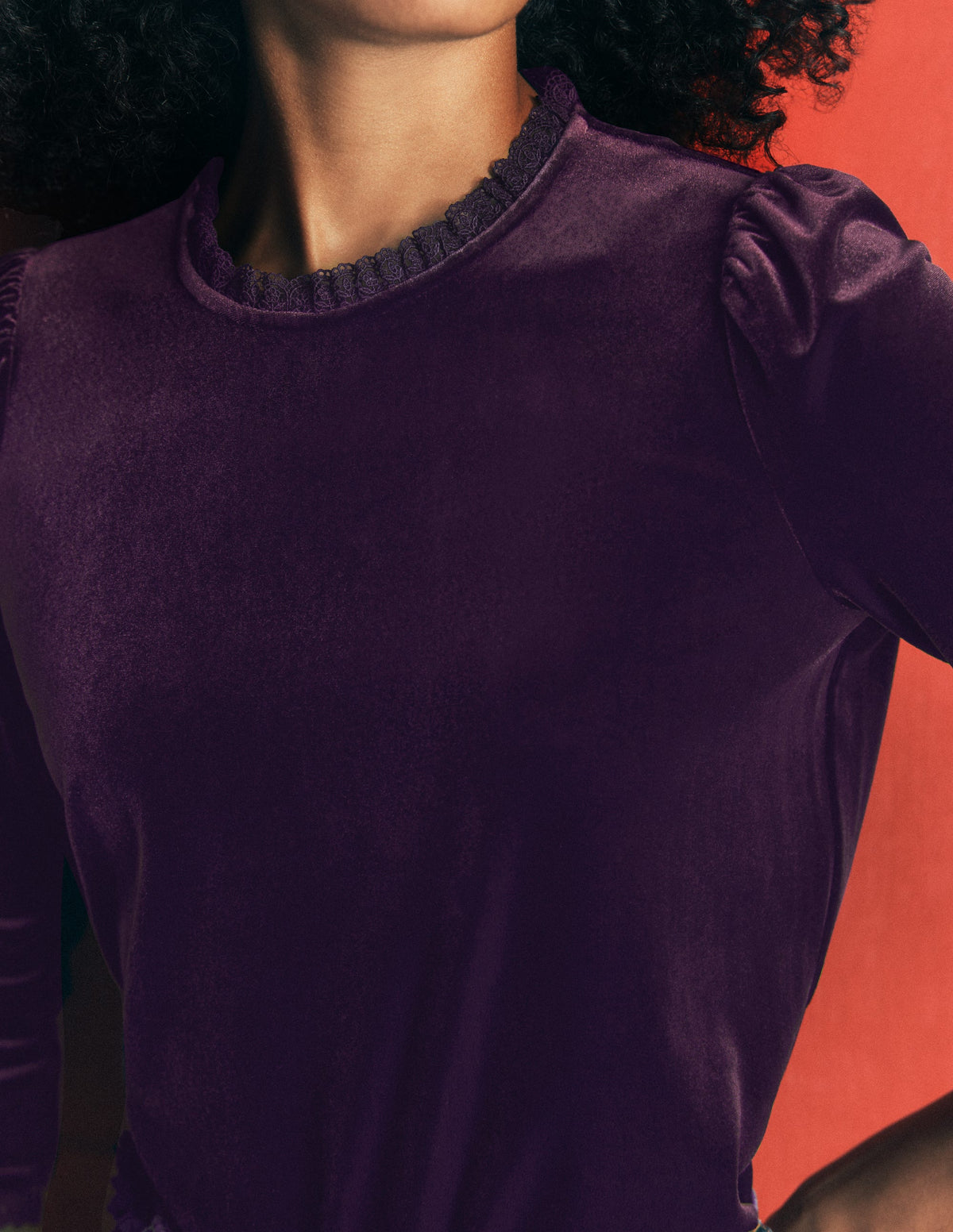 Lace Trim Velvet Top-Night Shade - Image 2