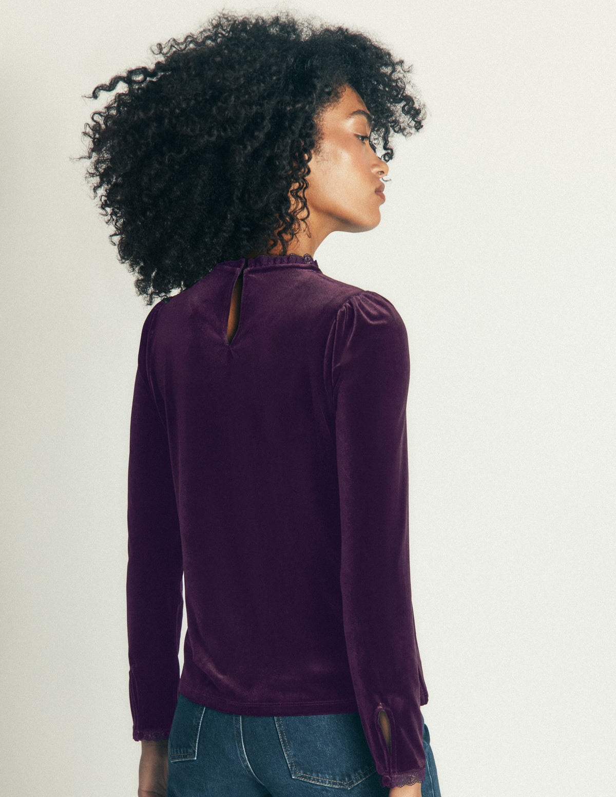Lace Trim Velvet Top-Night Shade - Image 3